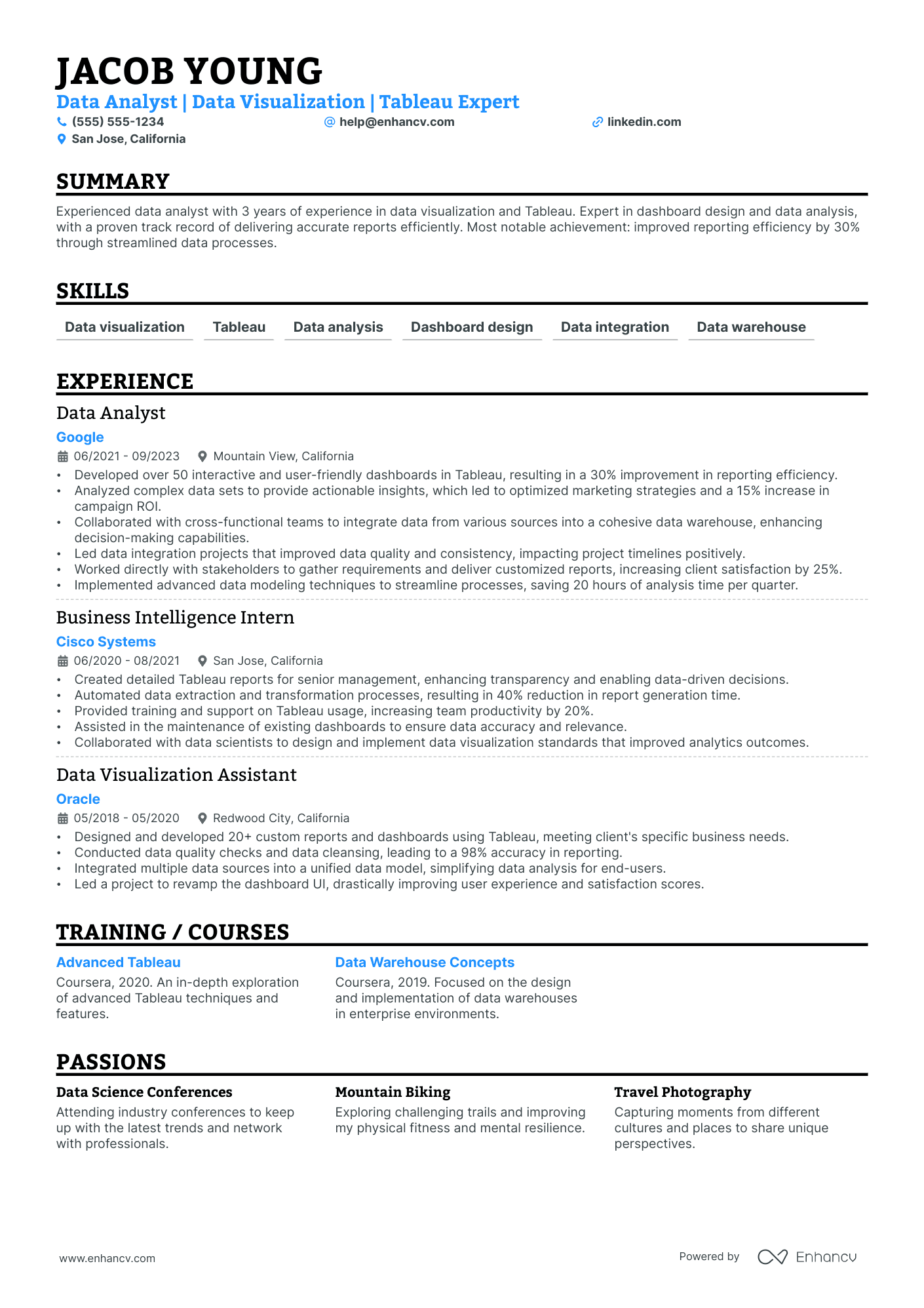 Tableau BI Specialist Resume Example Resume Example