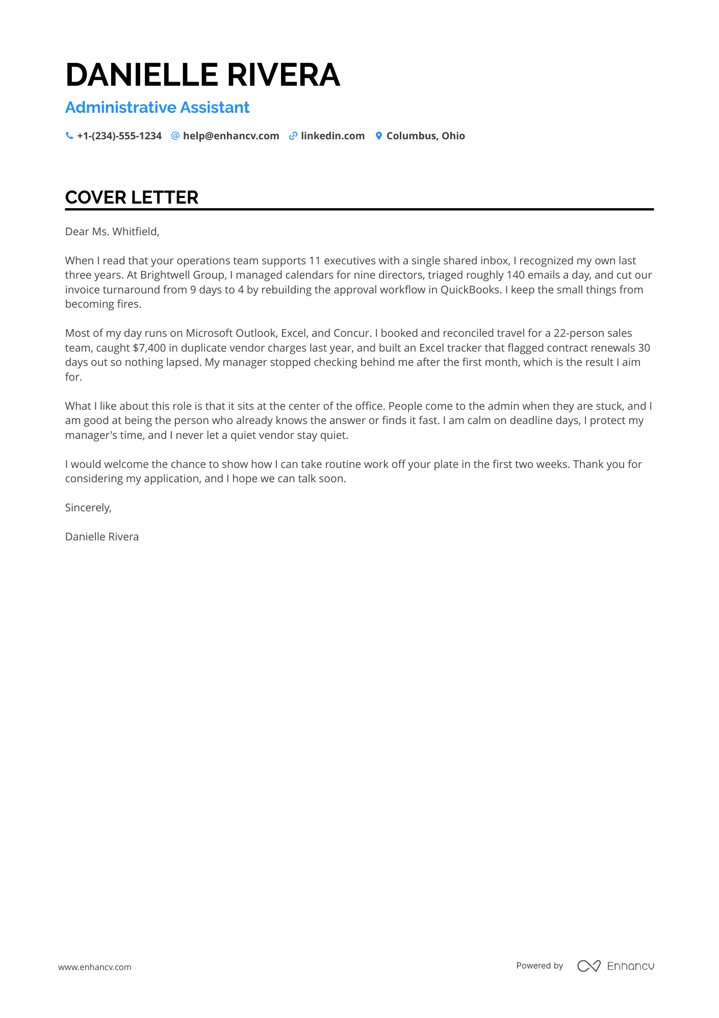 Administrative Assistant cover letter
