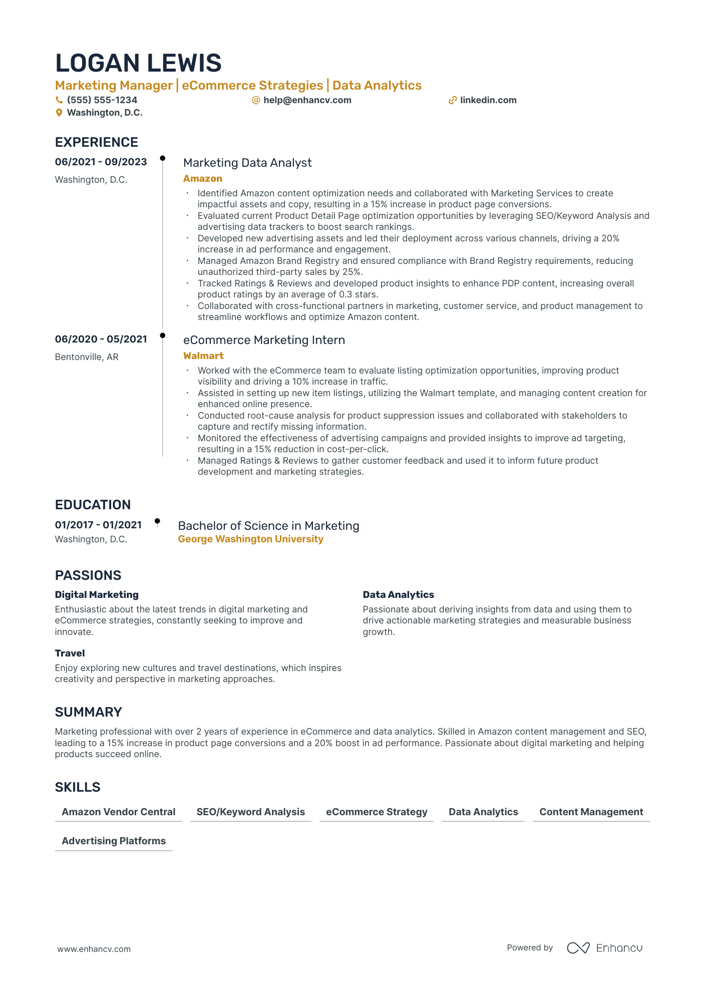 Ecommerce Marketing Manager resume example