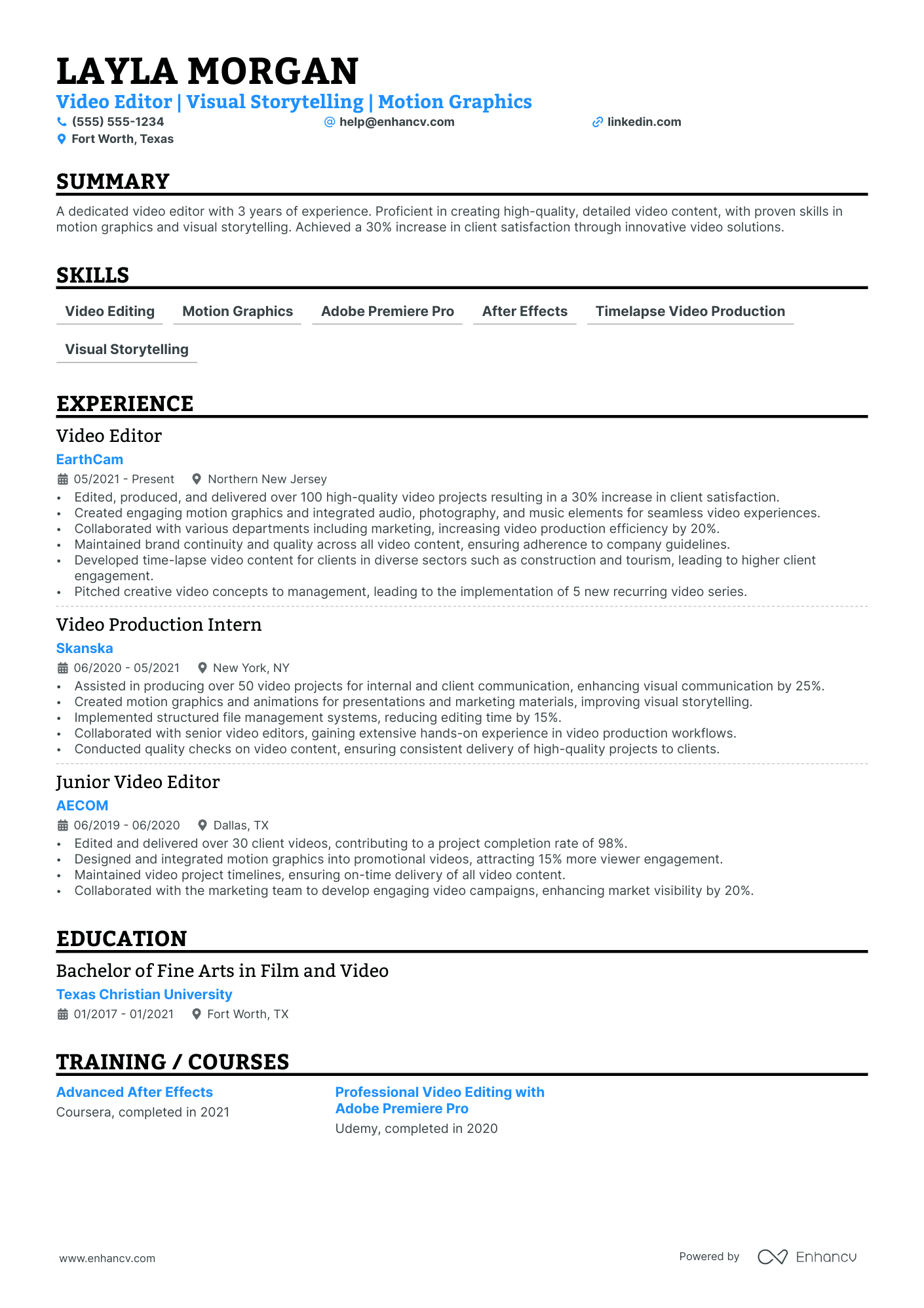 Online Video Editor resume example