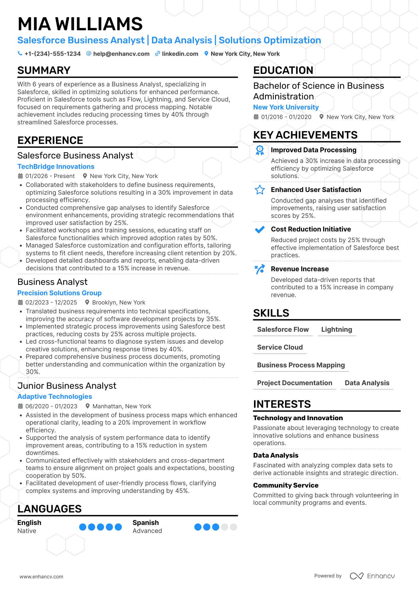 Salesforce Business Analyst resume example