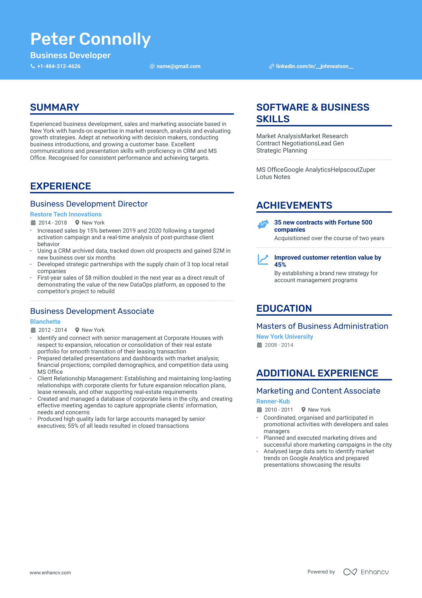 Business Development resume example