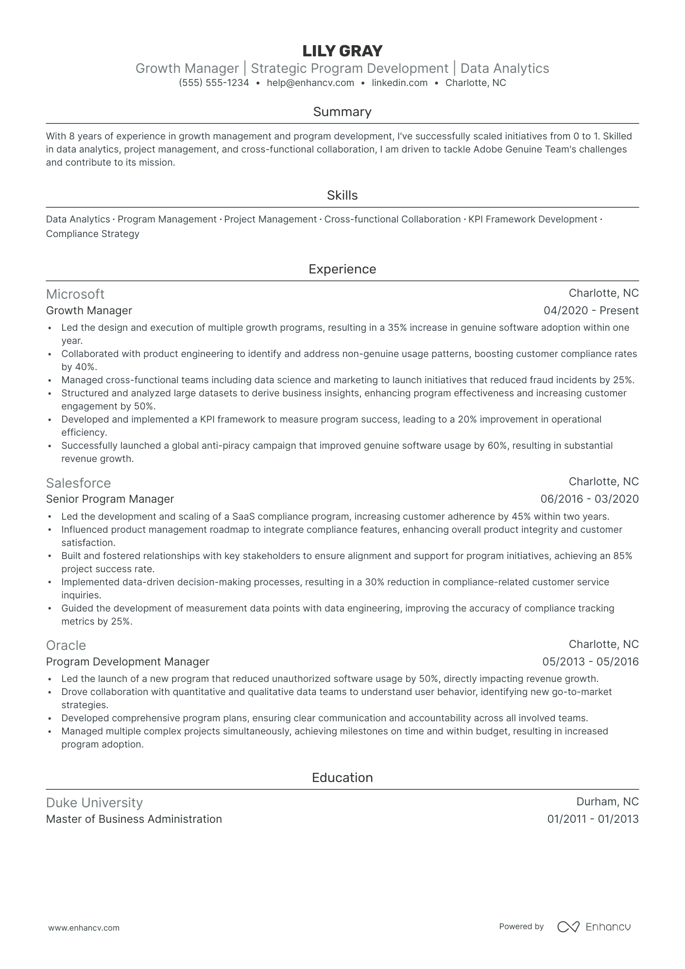 Junior Growth Manager resume example