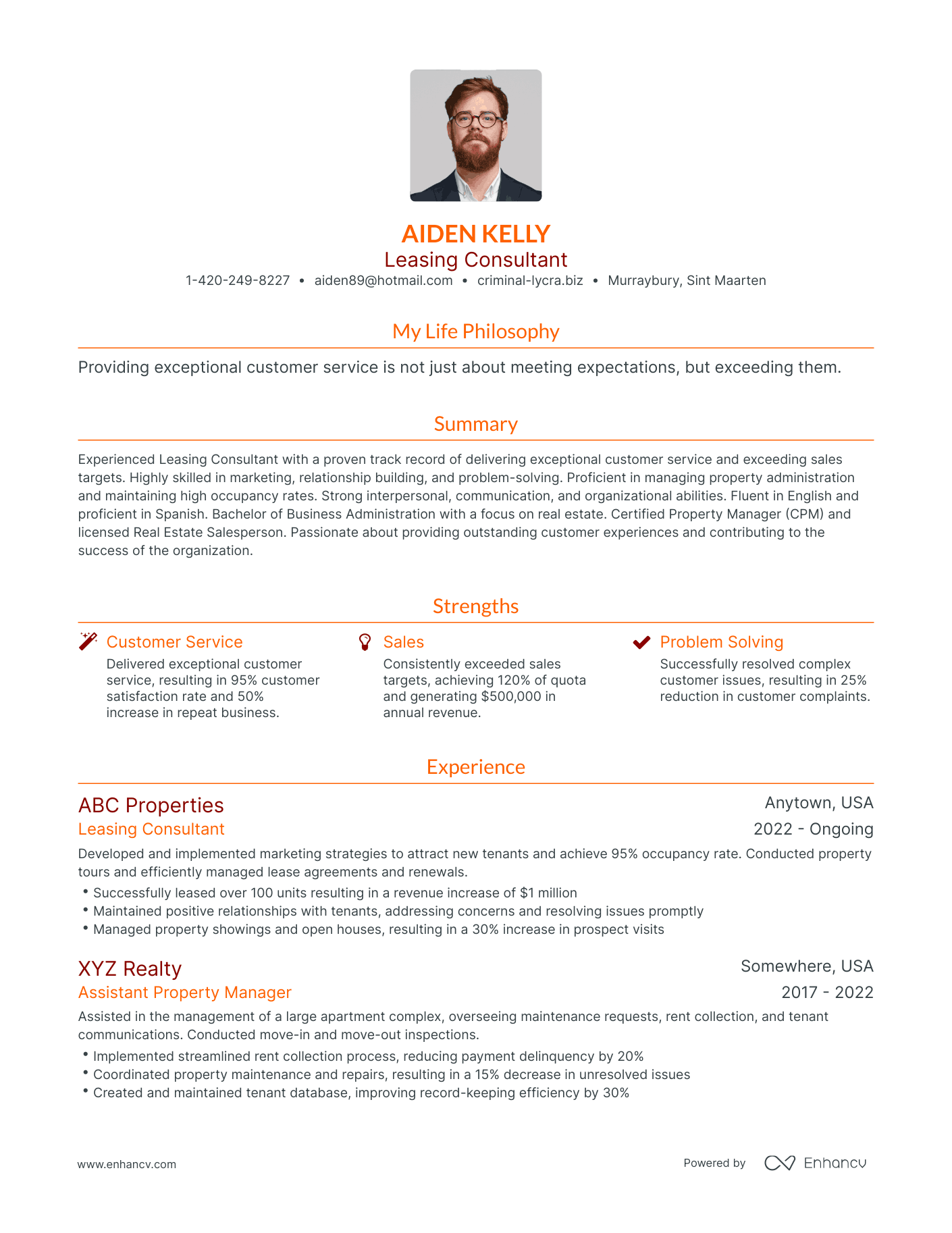 Modern Leasing Consultant Resume Example