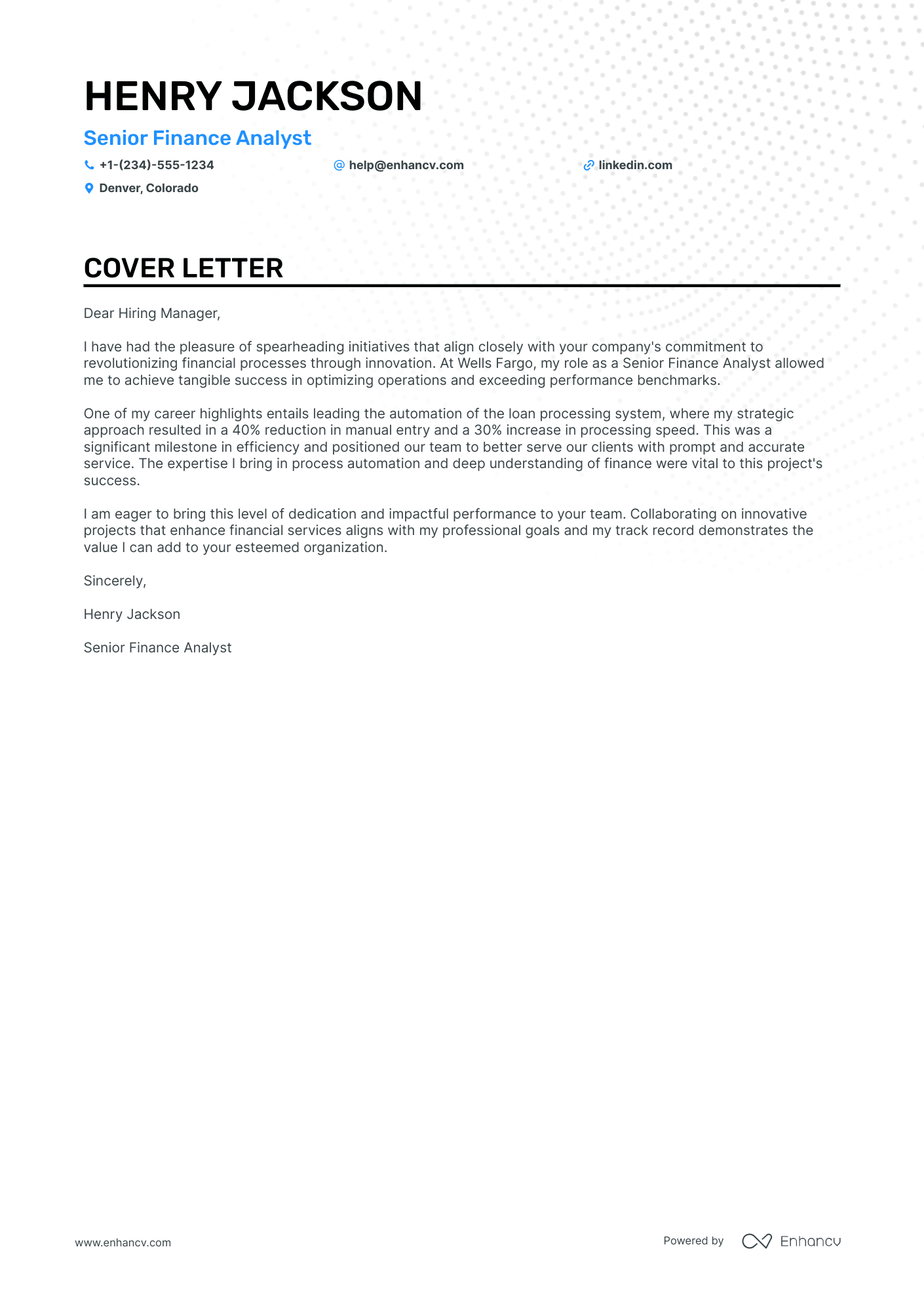 Banking Business Analyst cover letter