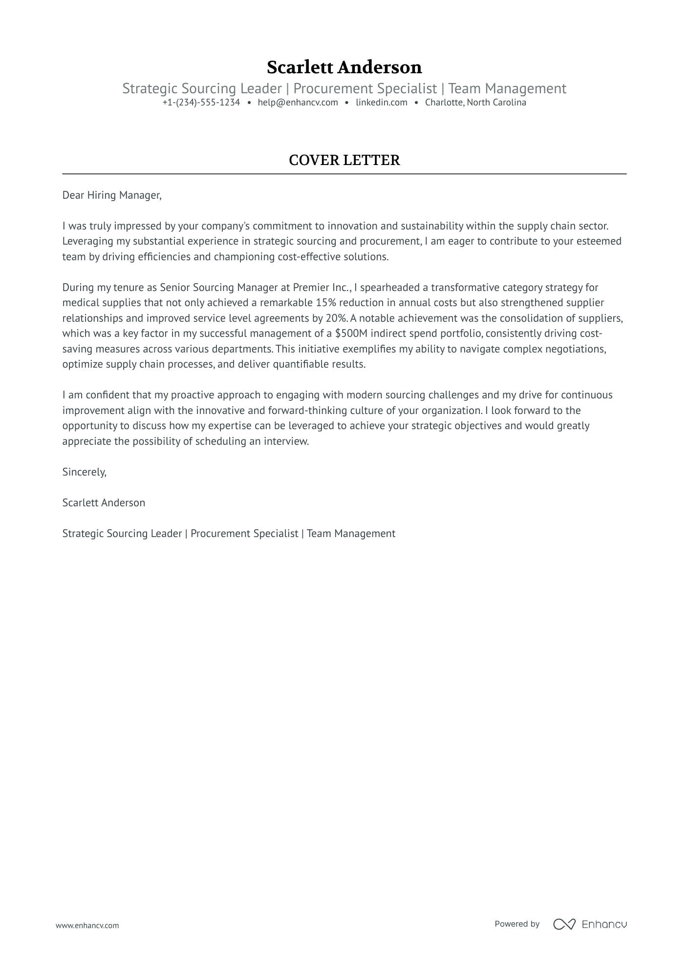 Team Manager cover letter
