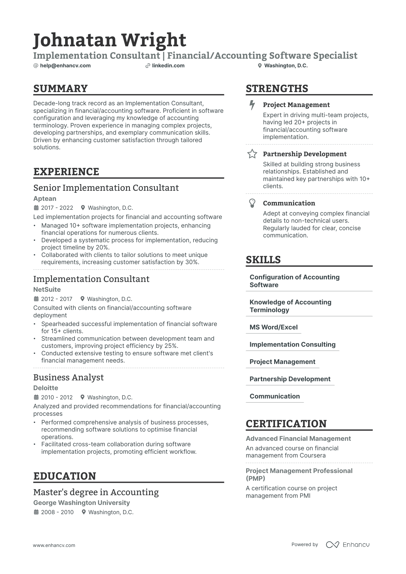 Implementation Consultant resume example