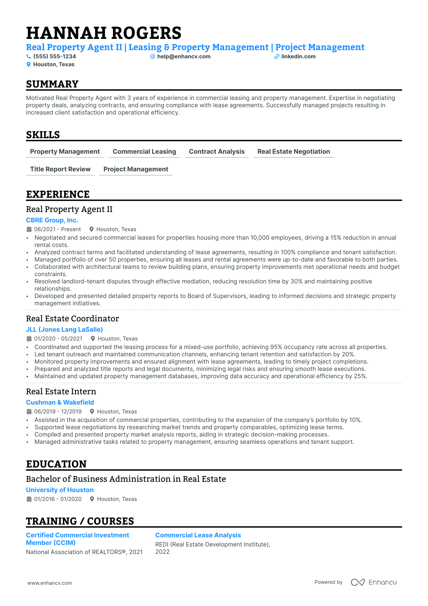 Commercial Leasing Agent resume example