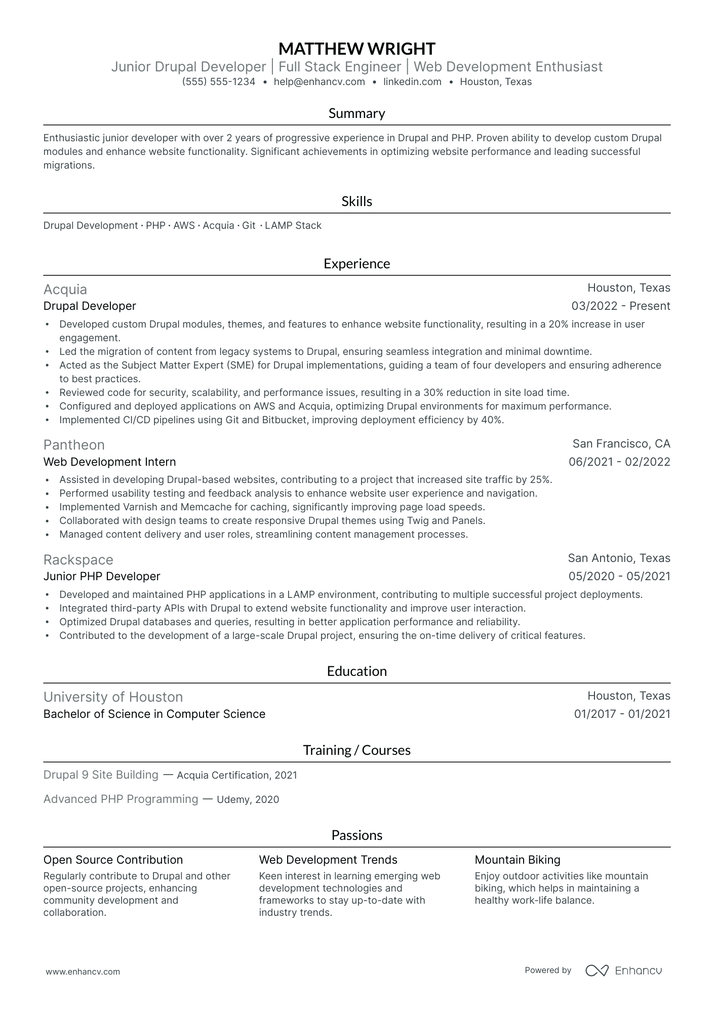 Lead Drupal Developer resume example