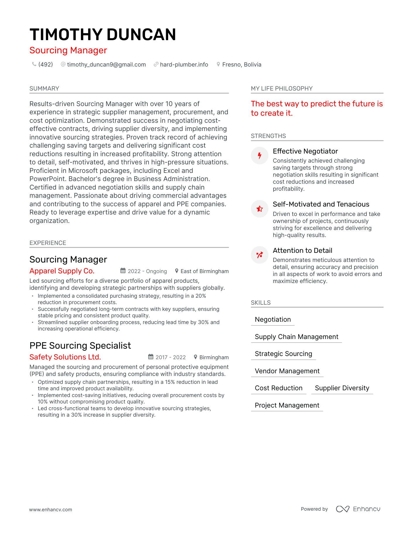 Modern Sourcing Manager Resume Example