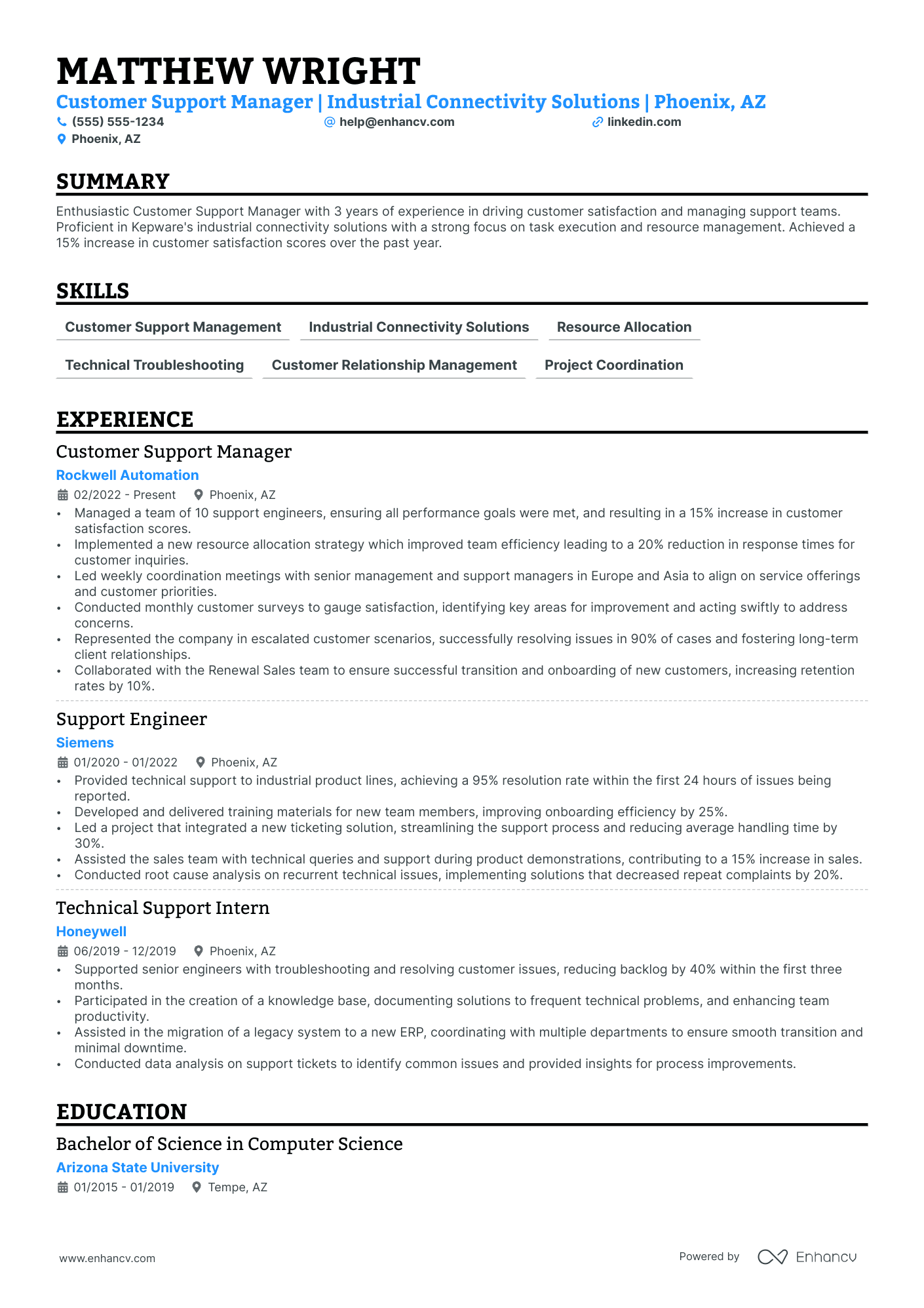 Technical Support Manager resume example