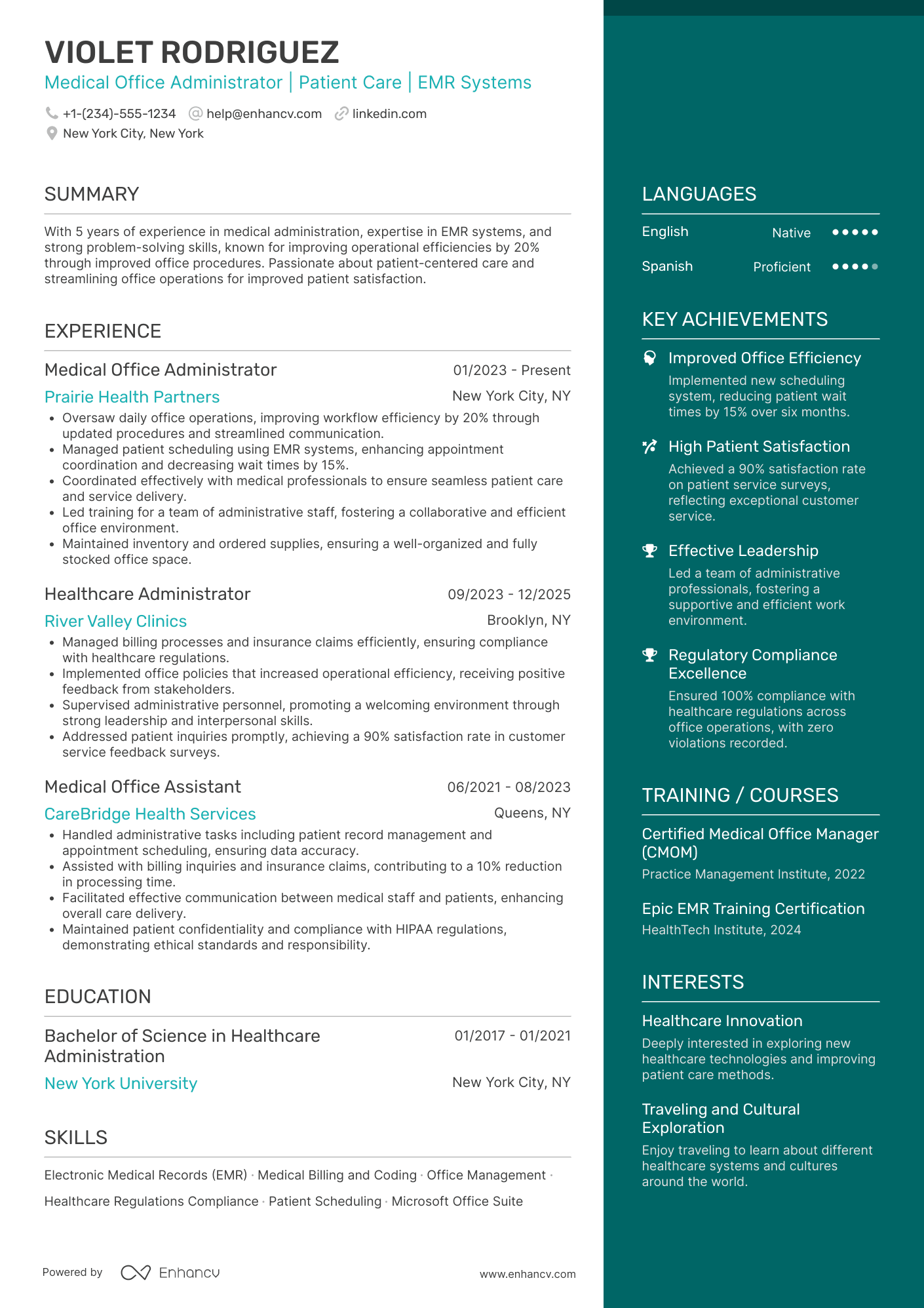 Medical Office Administrator resume example