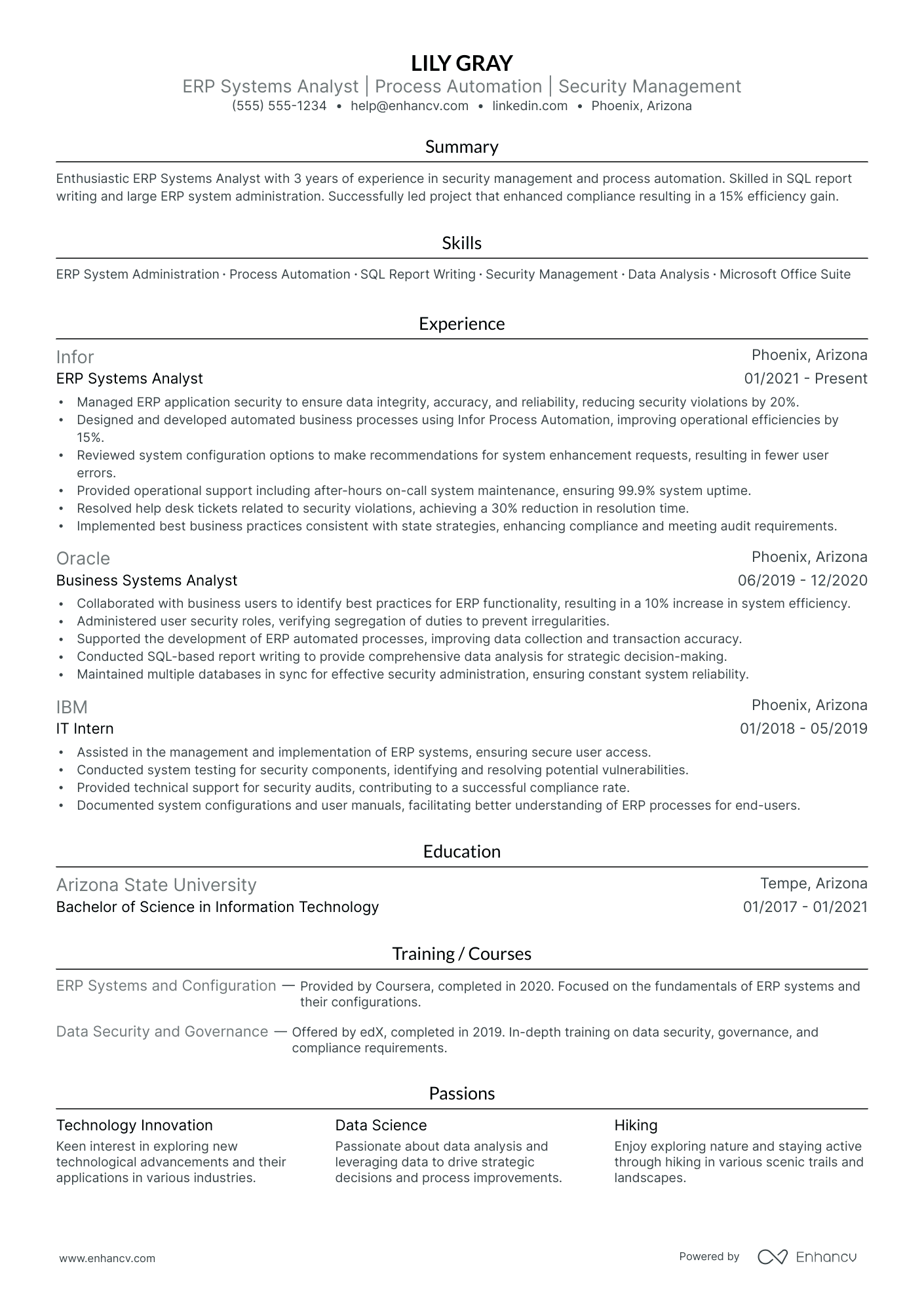 ERP Systems Analyst resume example