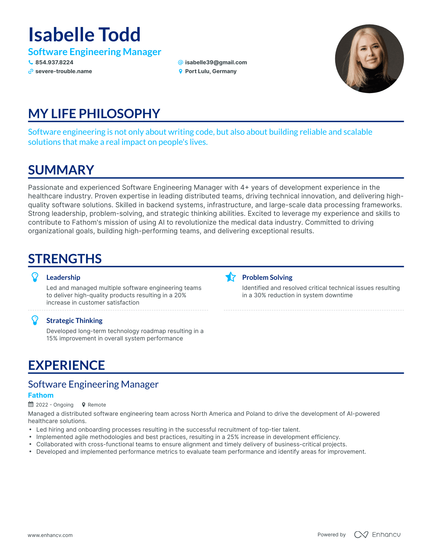 Creative Software Engineering Manager Resume Example