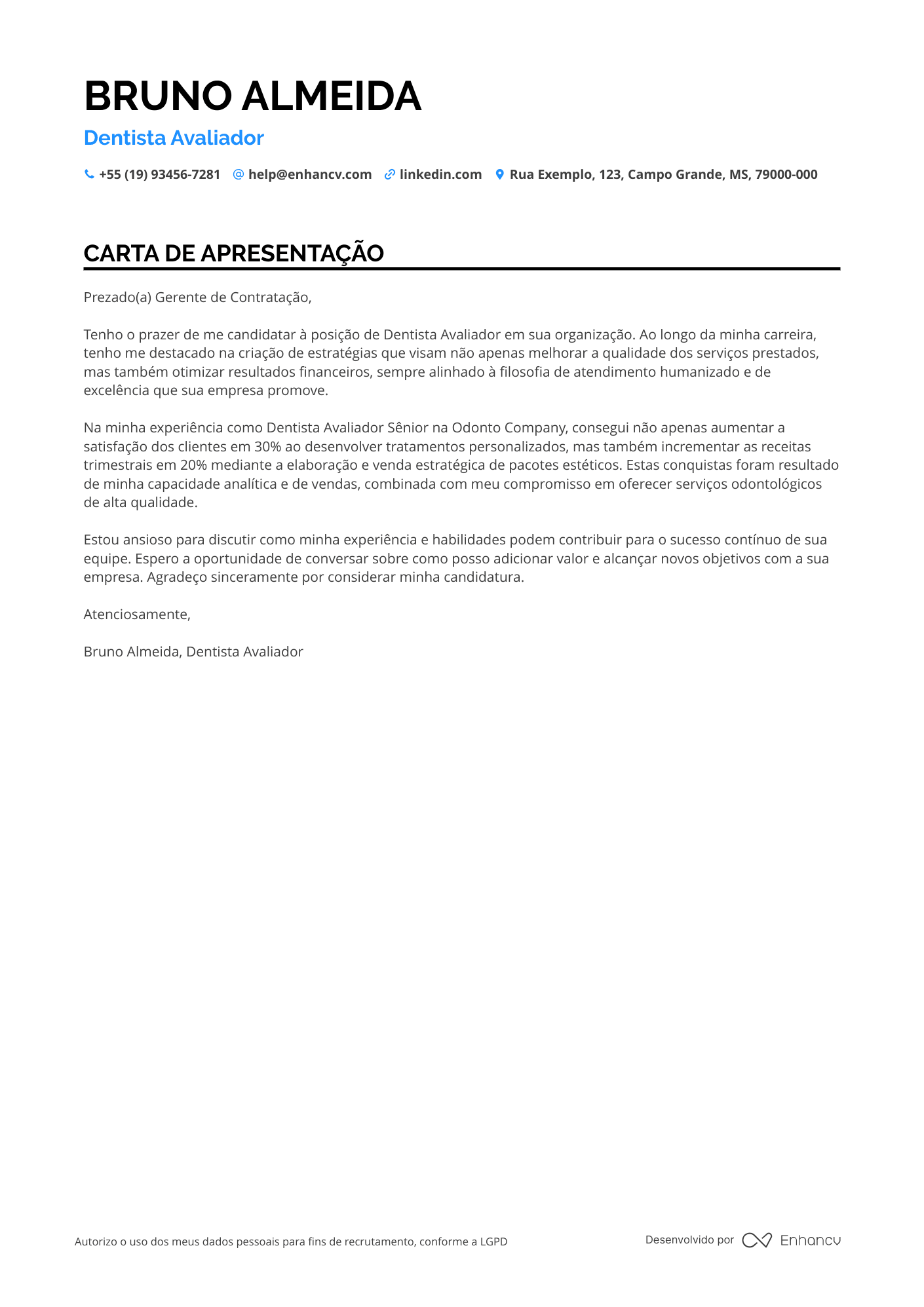 Dentista Carta de apresentação