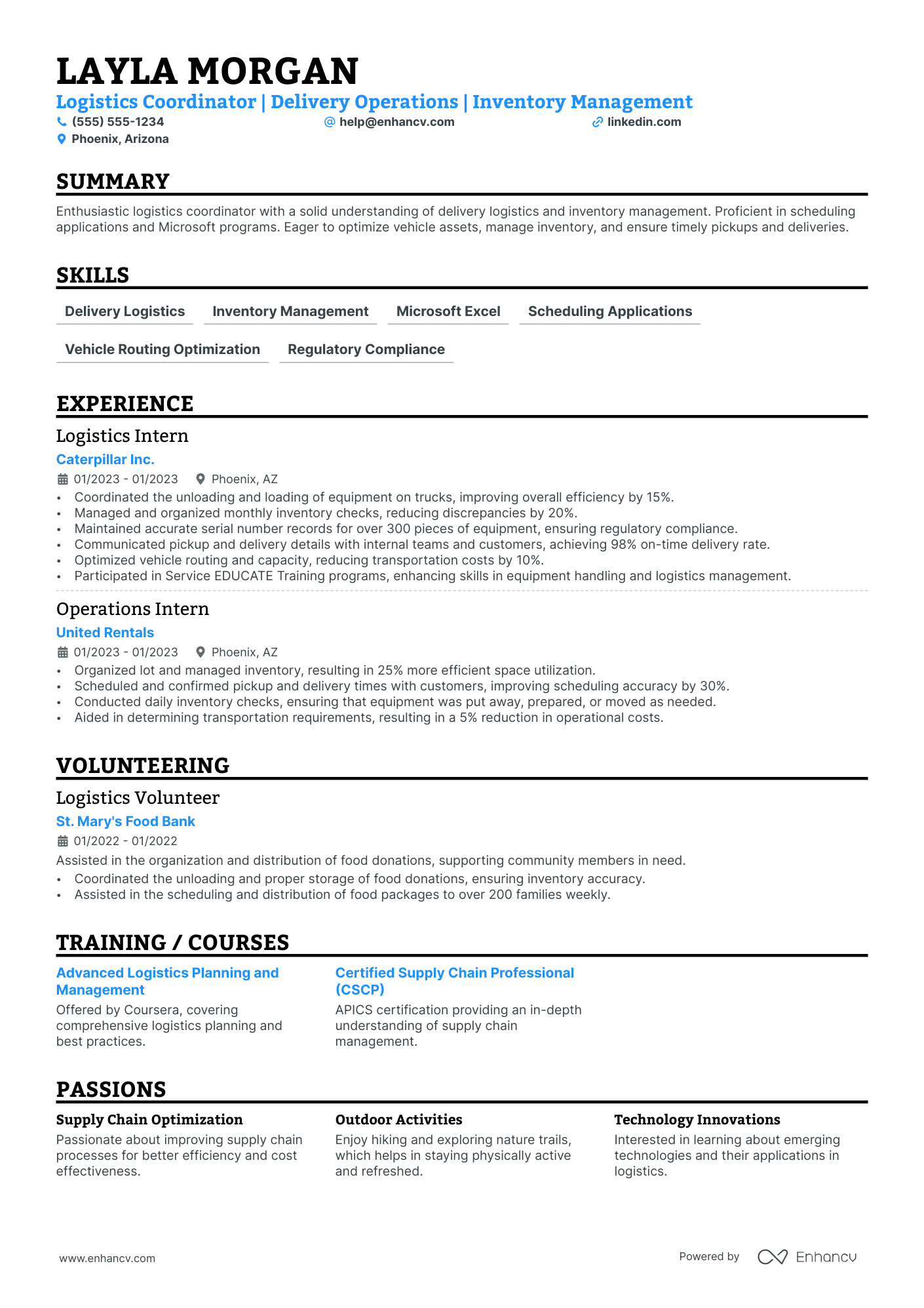 Entry-Level Logistics Associate resume example