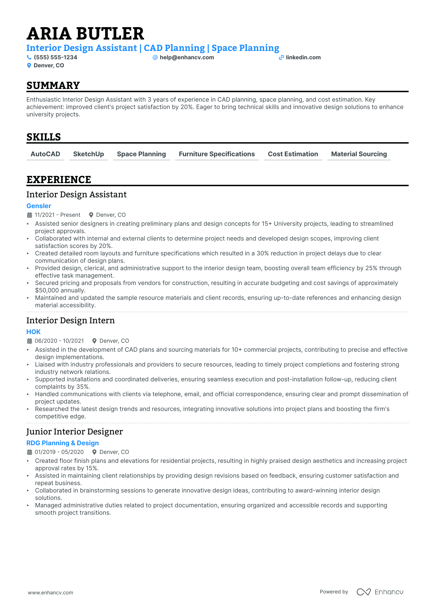 Assistant Interior Designer resume example