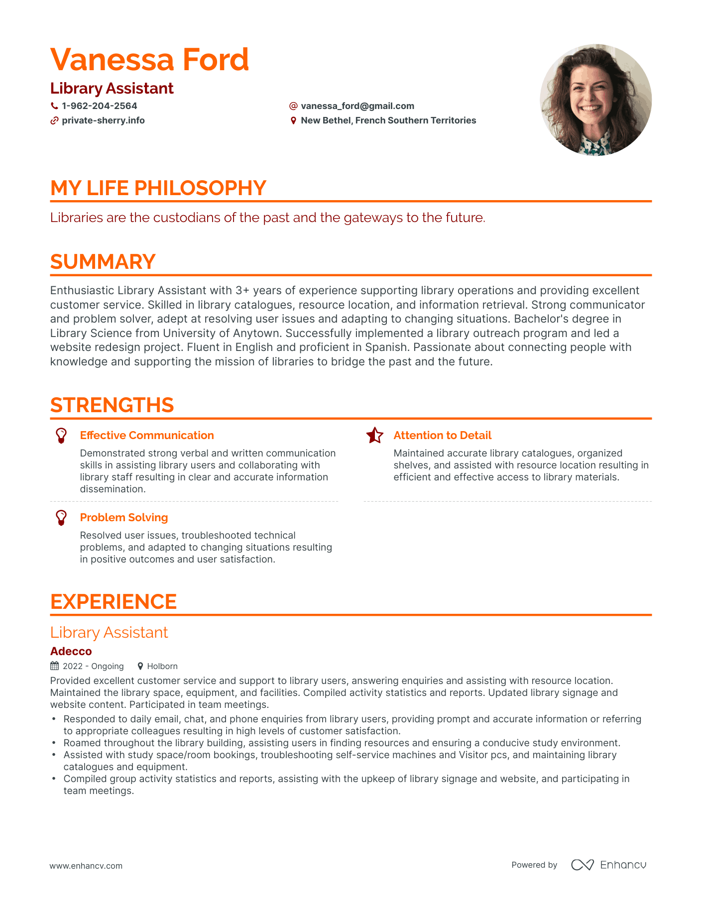 Creative Library Assistant Resume Example