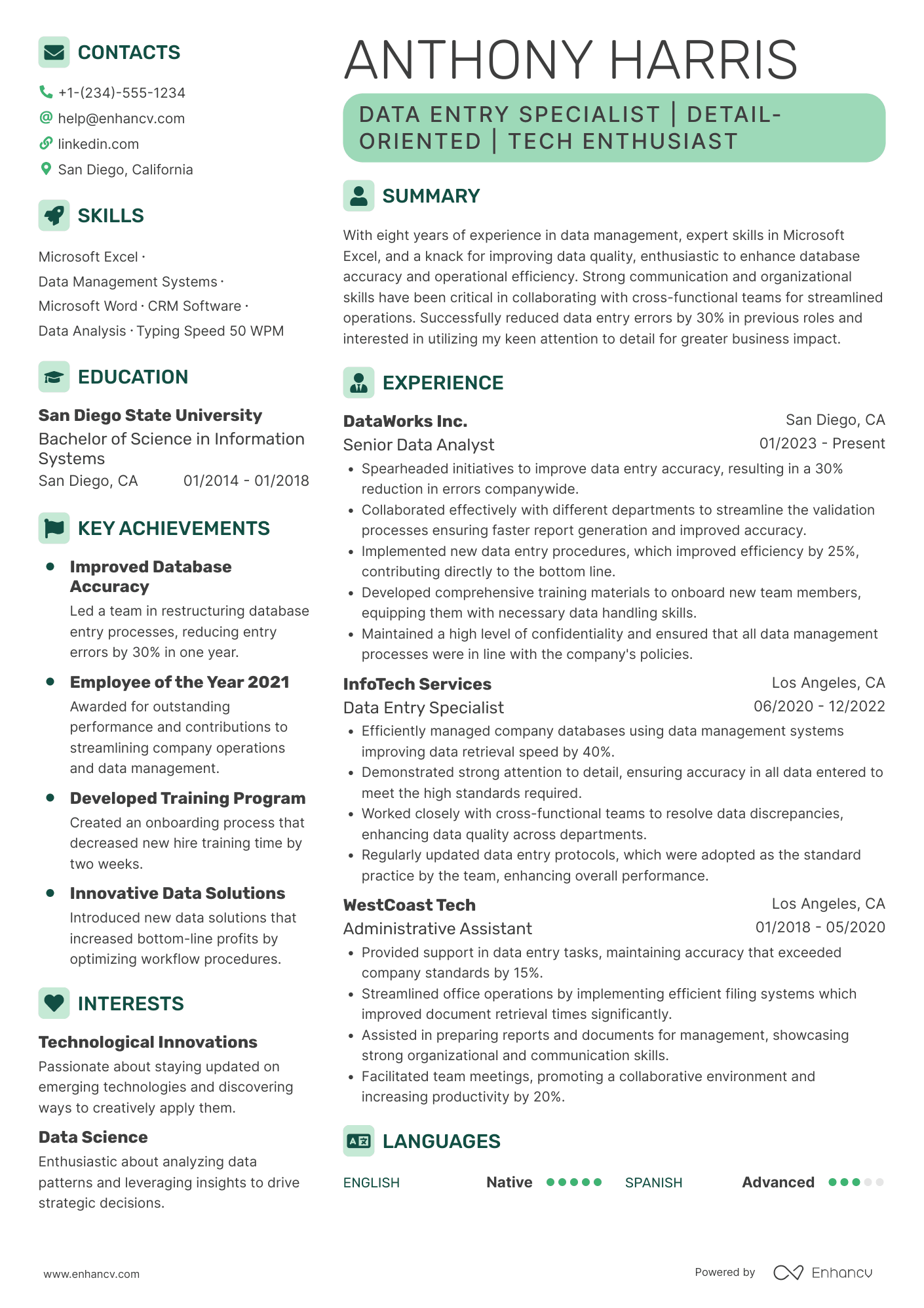 Data Entry resume example
