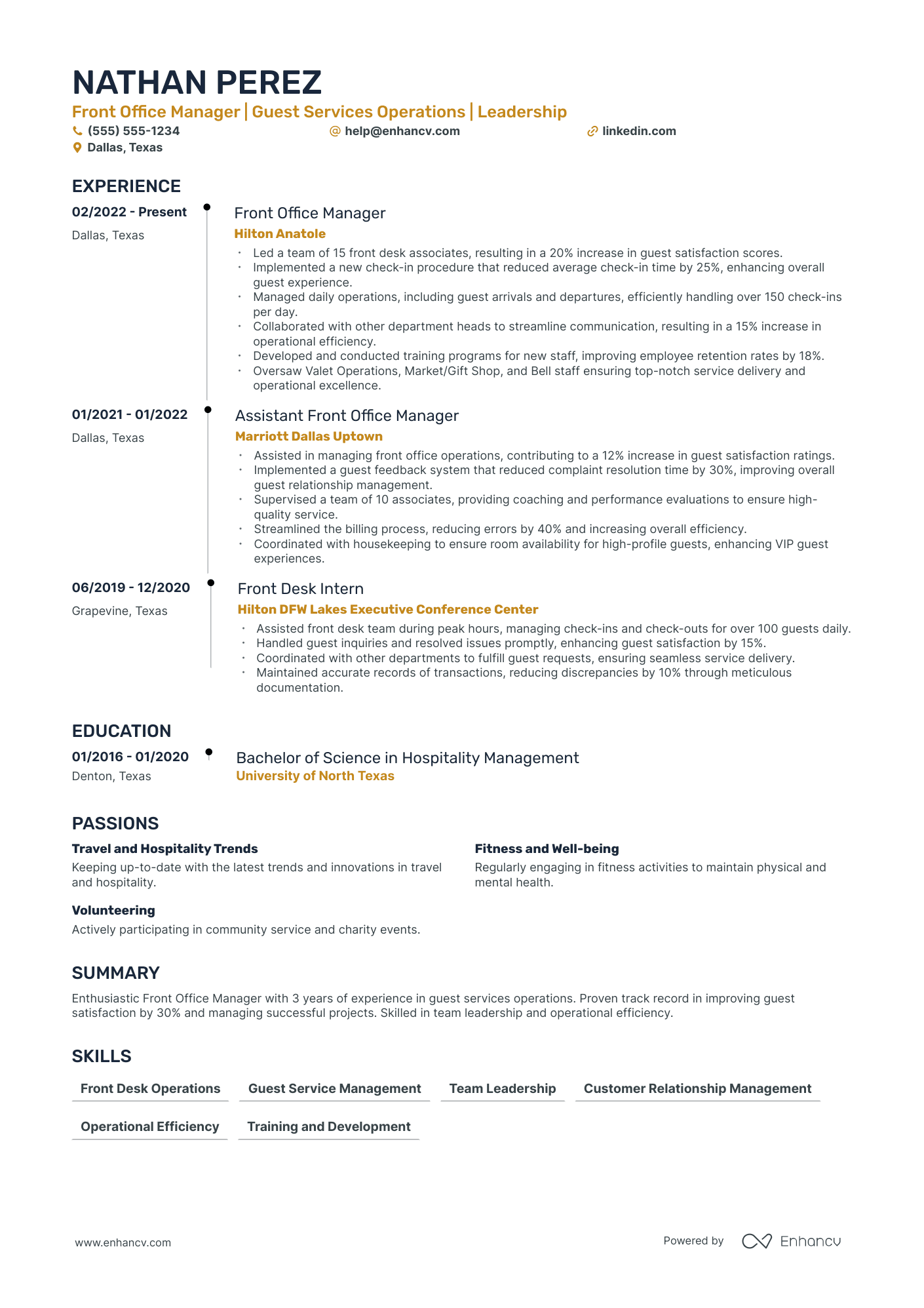 Front Office Manager Resume Example Resume Example