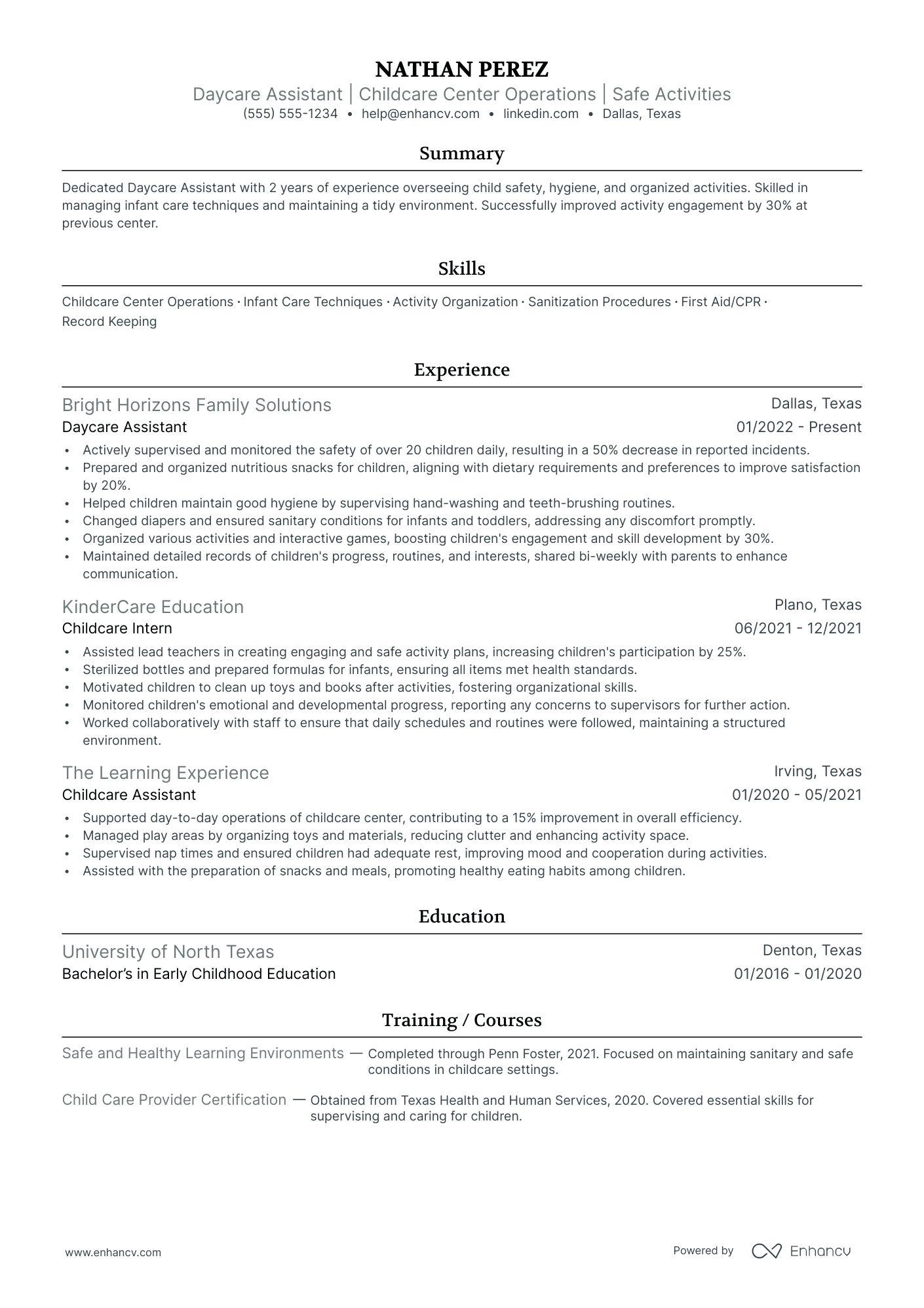 Daycare resume example