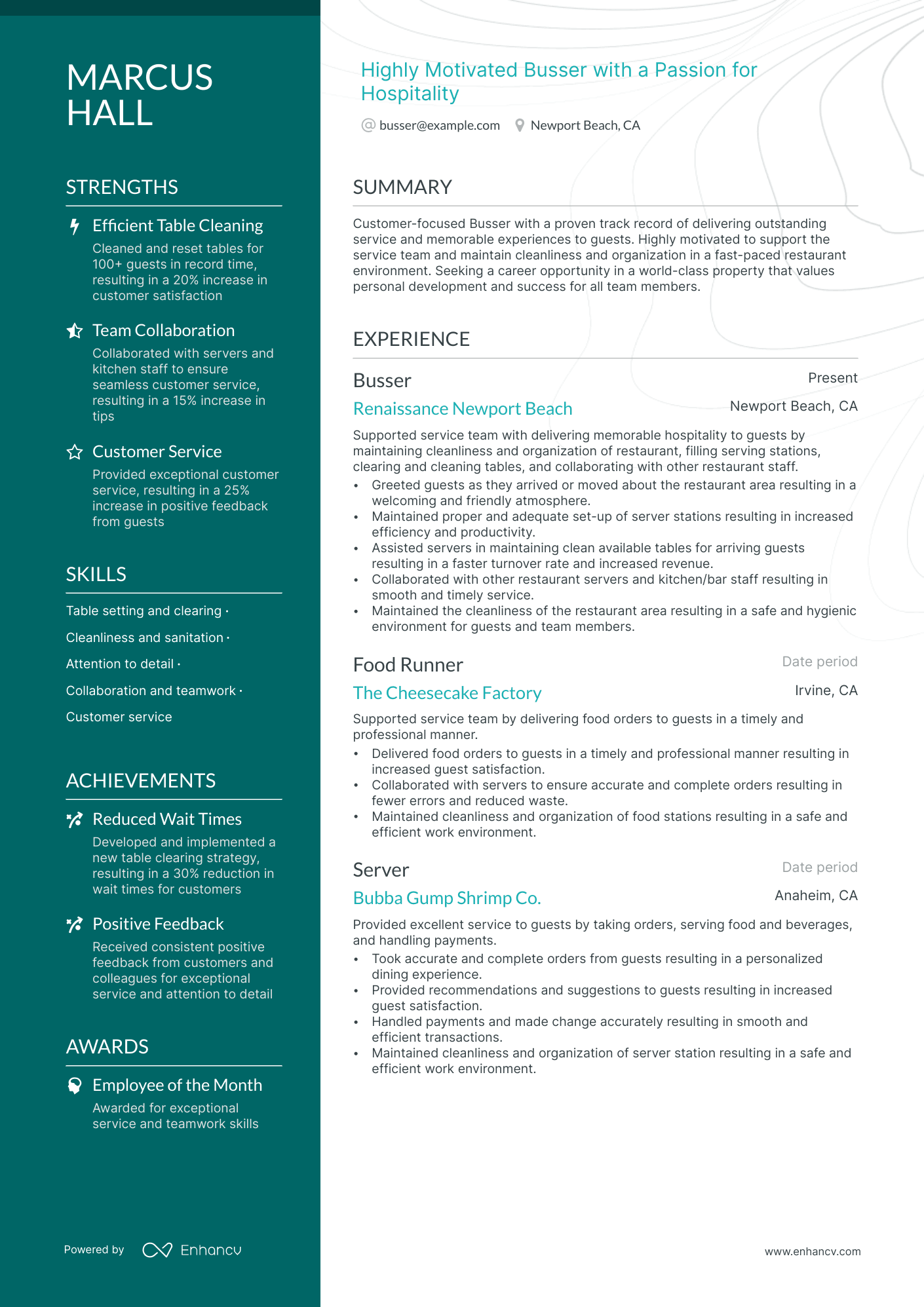 Busser resume example