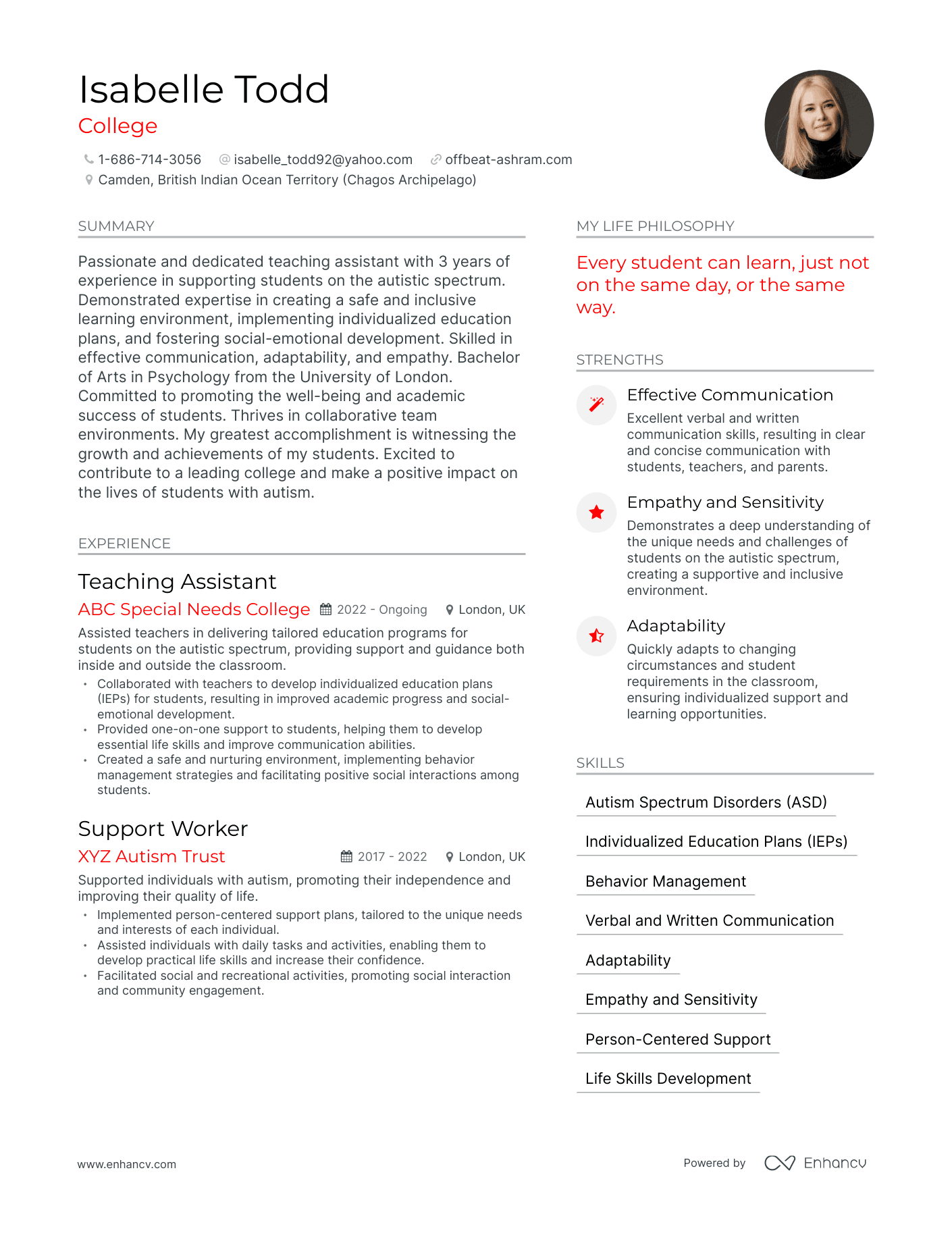 College resume example