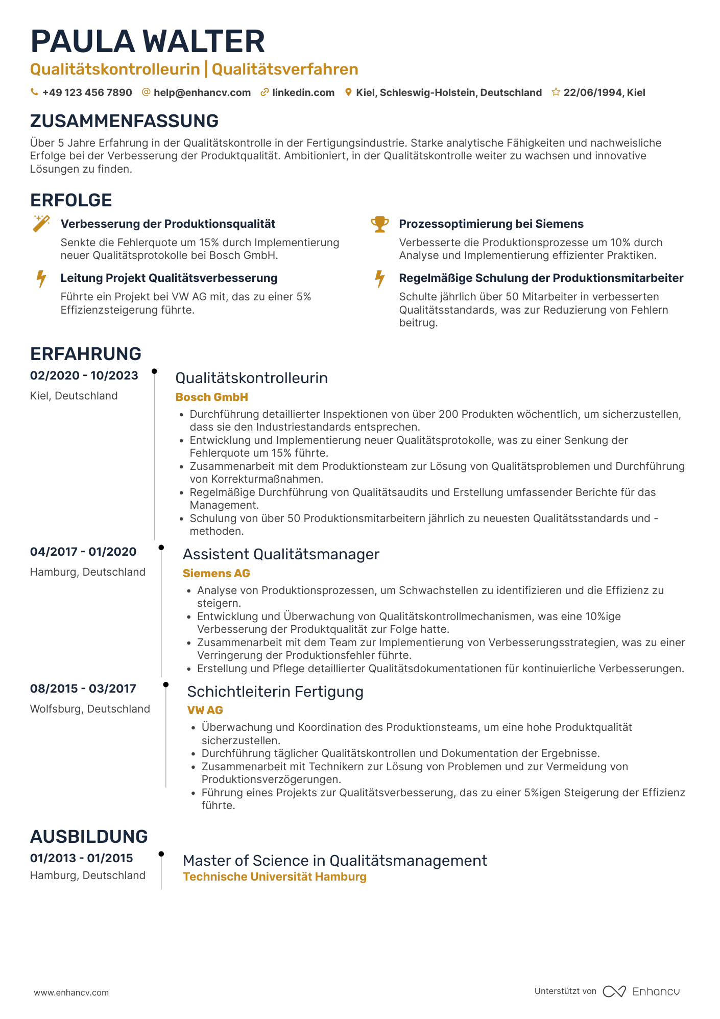 Qualitätskontrolleur CV