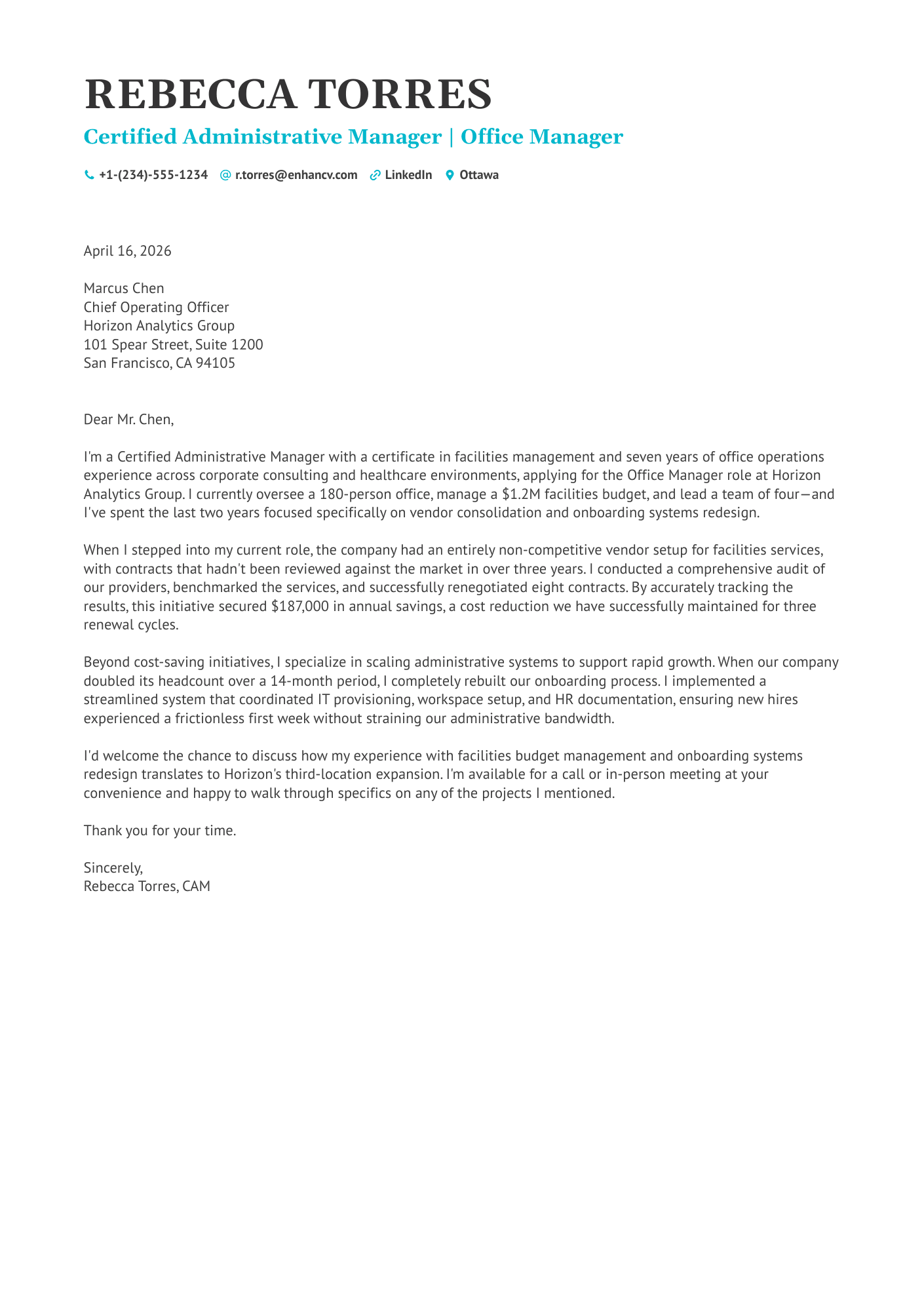Office Manager cover letter