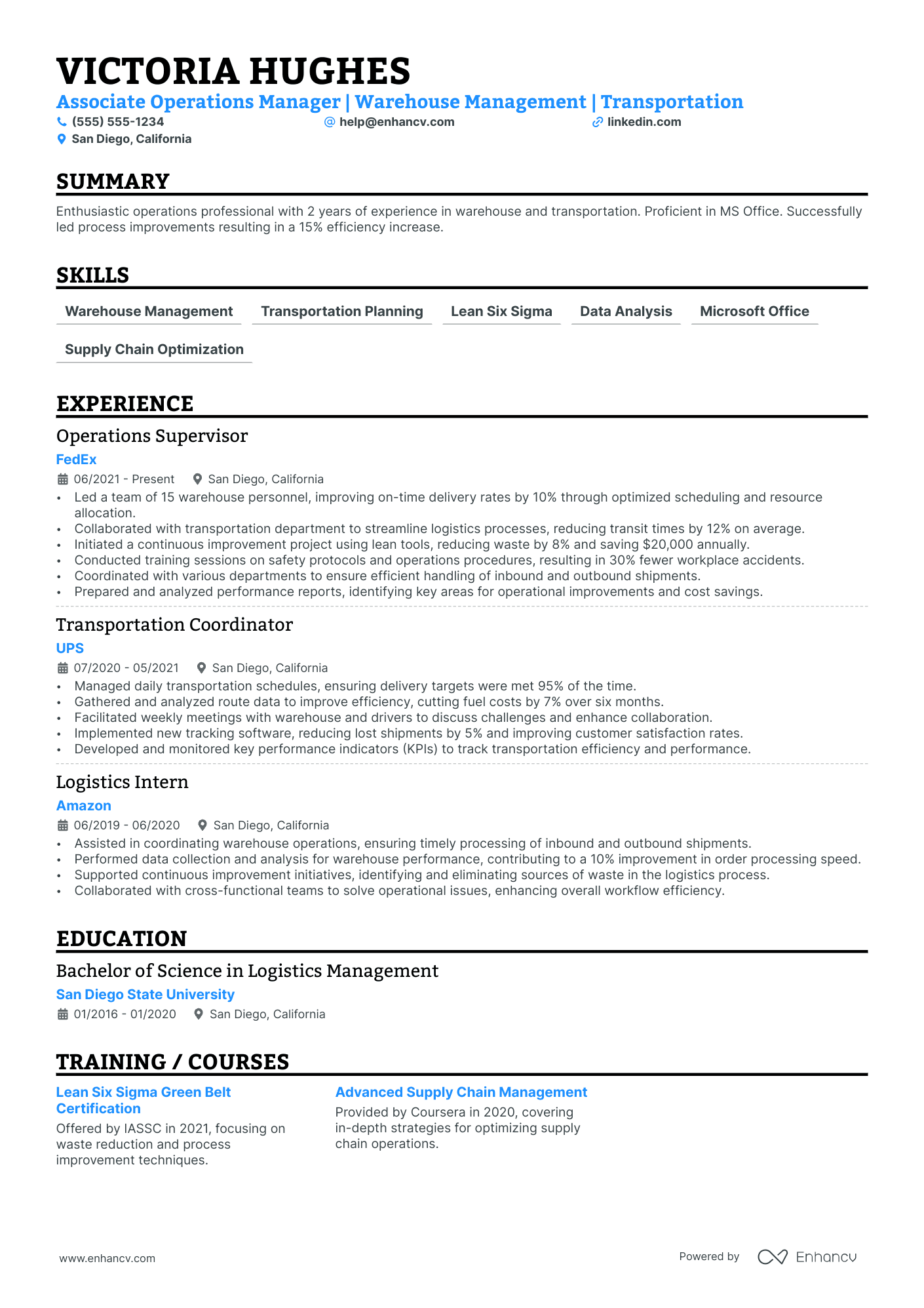 Warehouse Operations Associate resume example