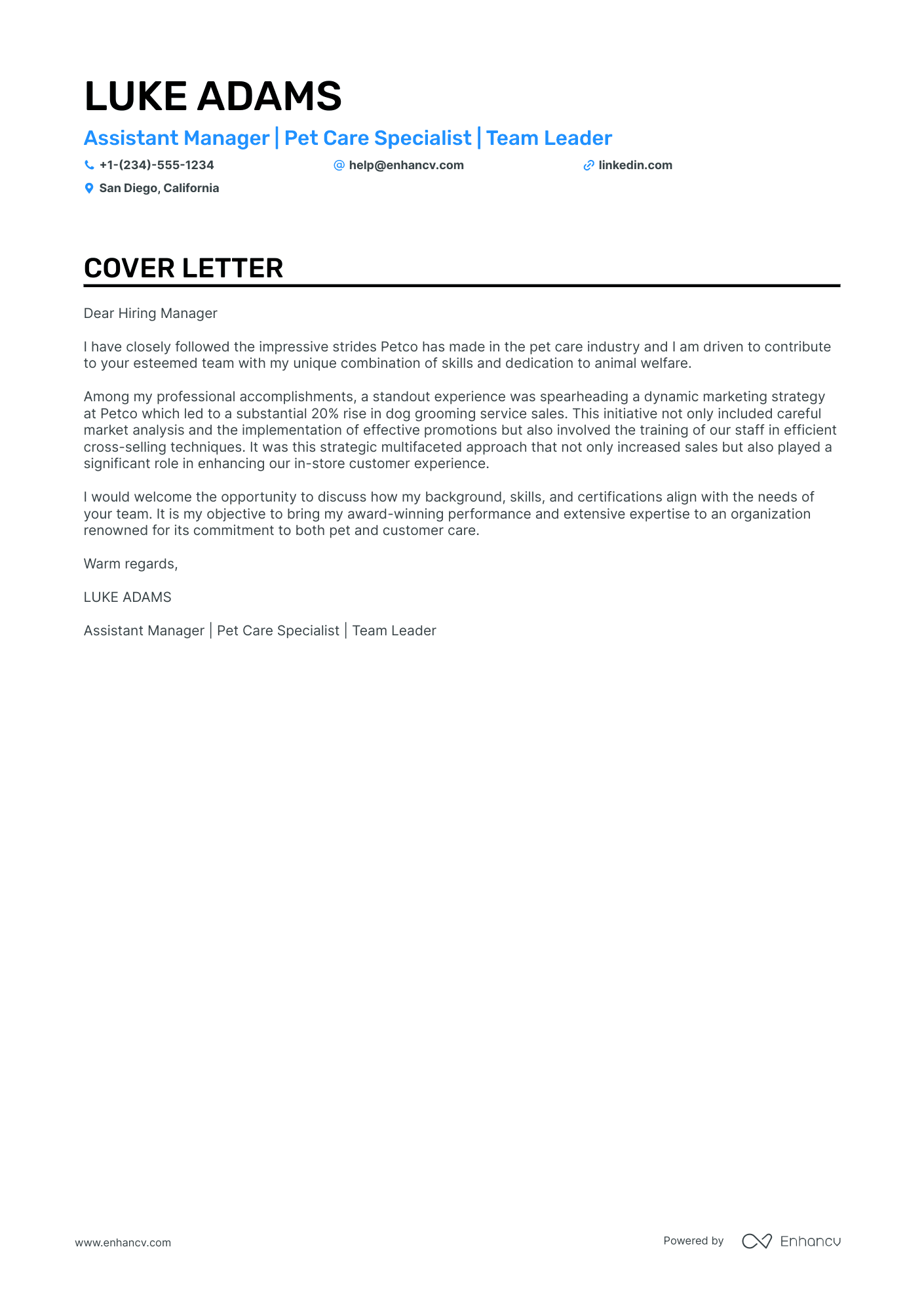 Resort Manager cover letter