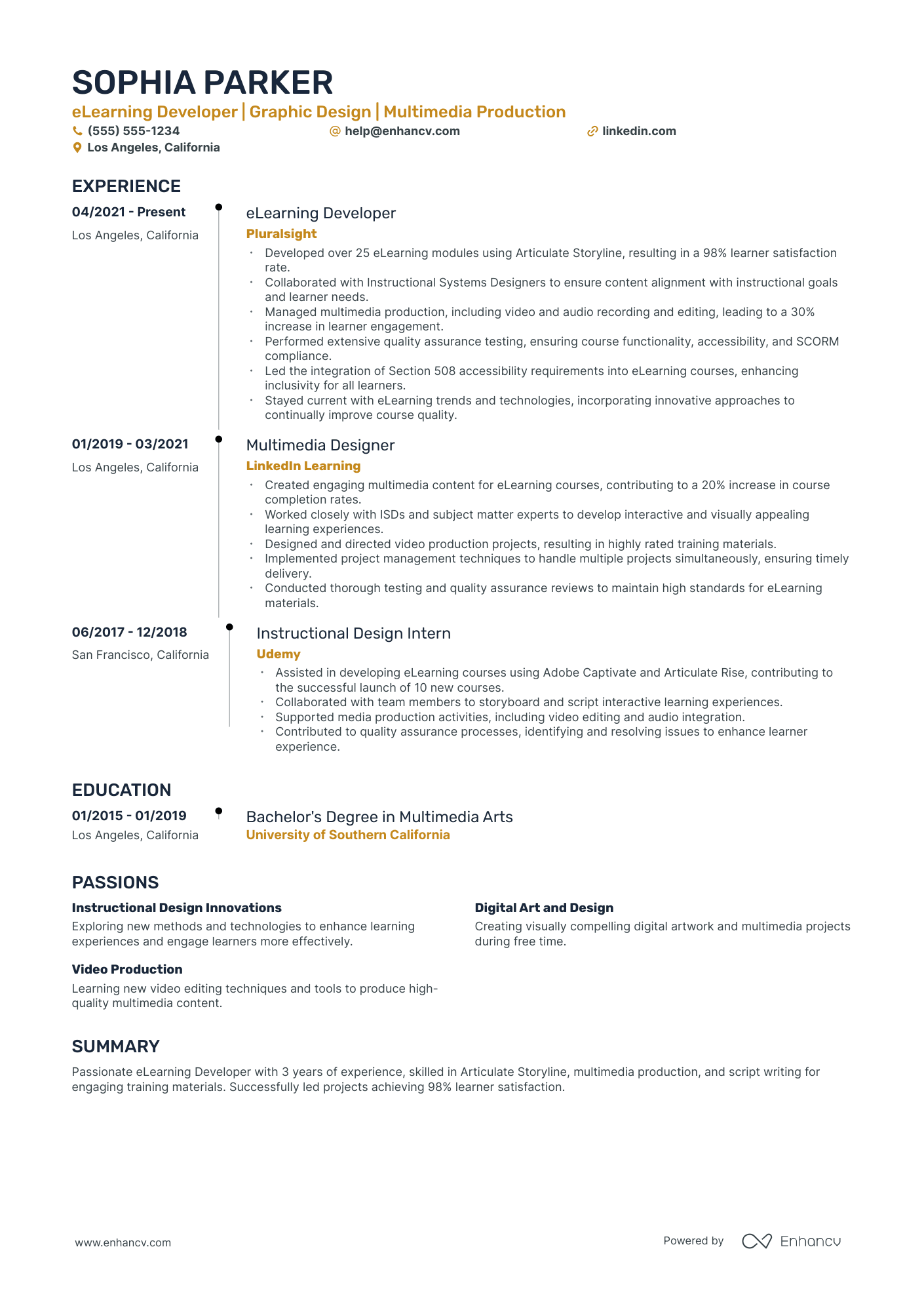 eLearning Instructional Designer resume example