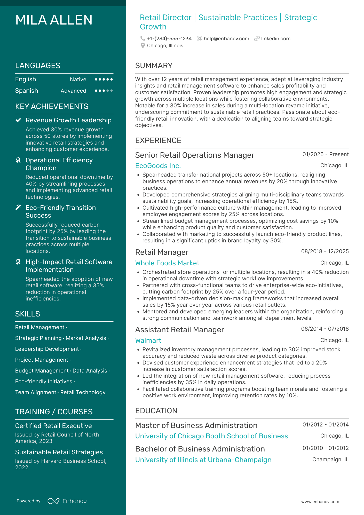 Retail Director resume example