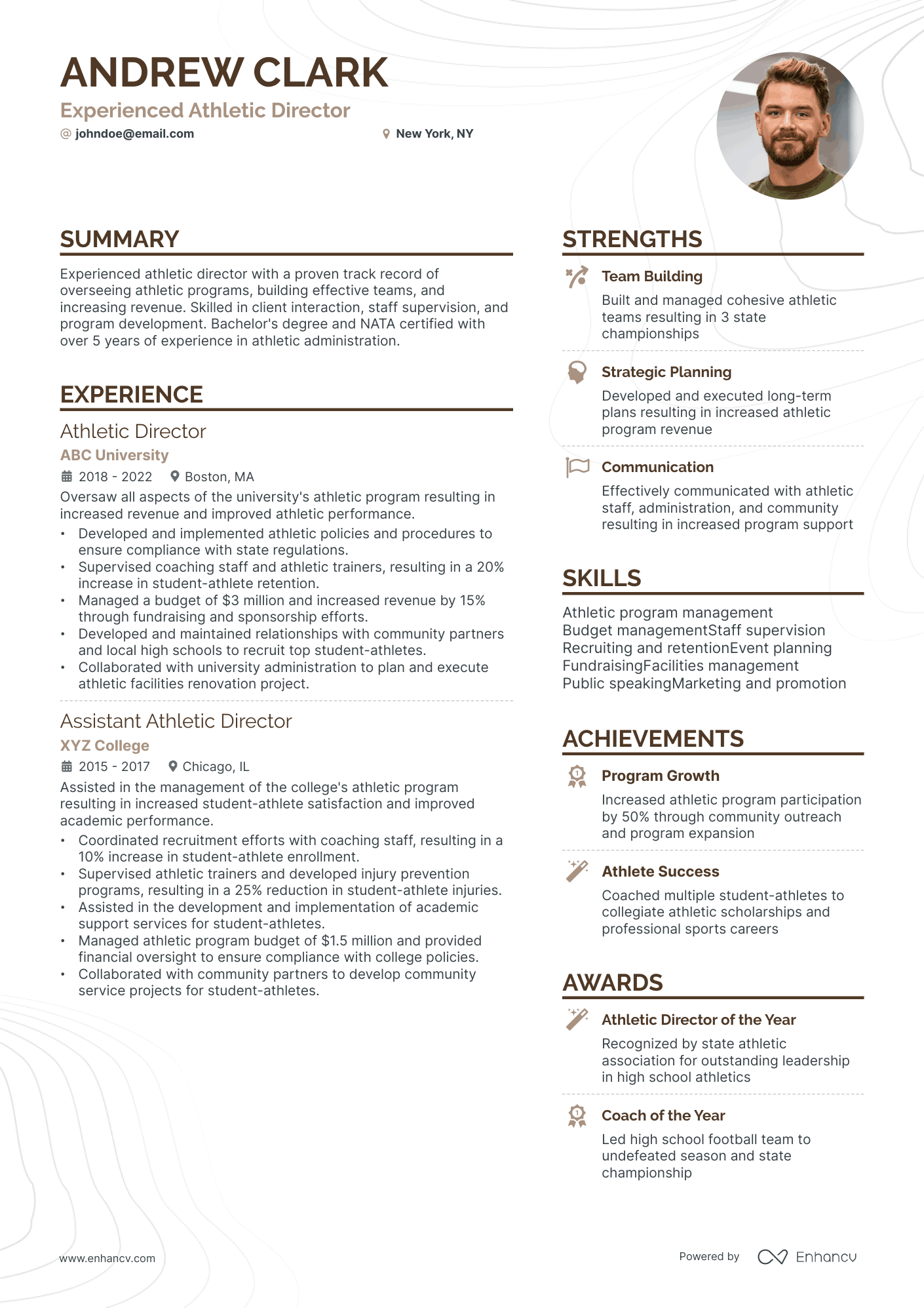 Athletic Director resume example