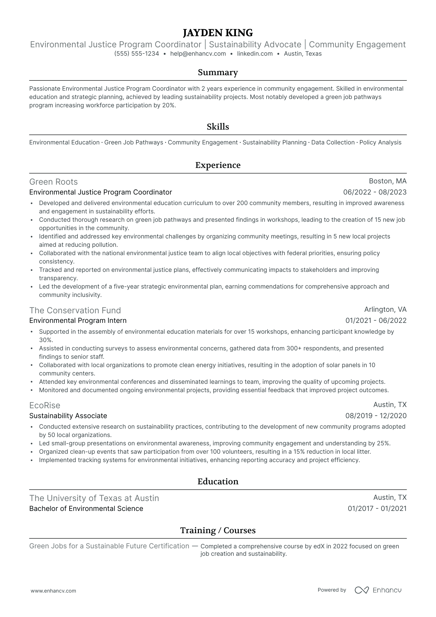 Environmental Program Coordinator resume example