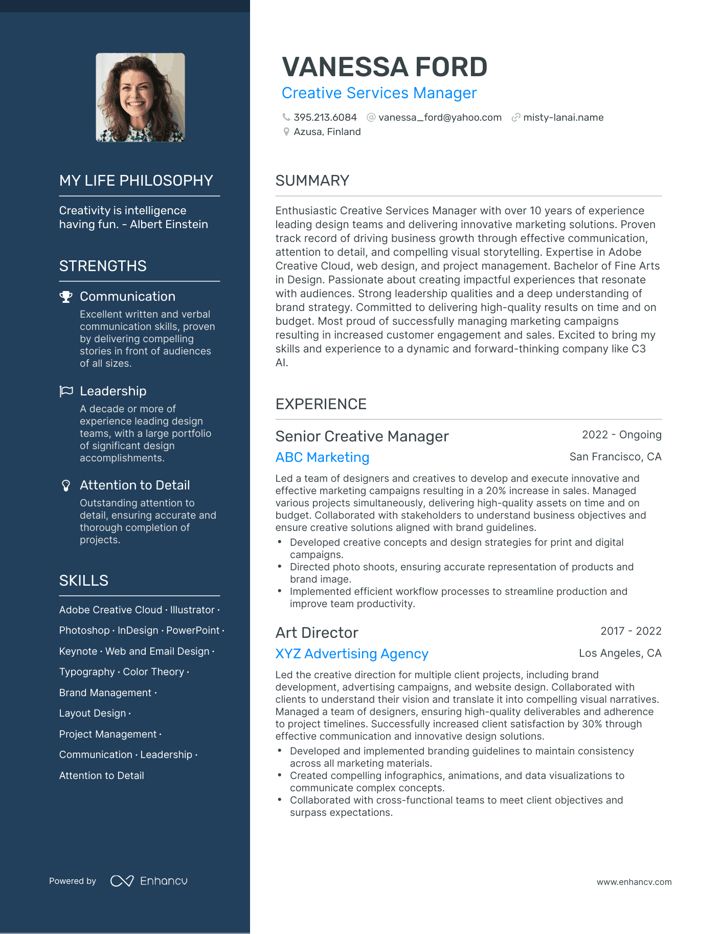 Creative Creative Services Manager Resume Example