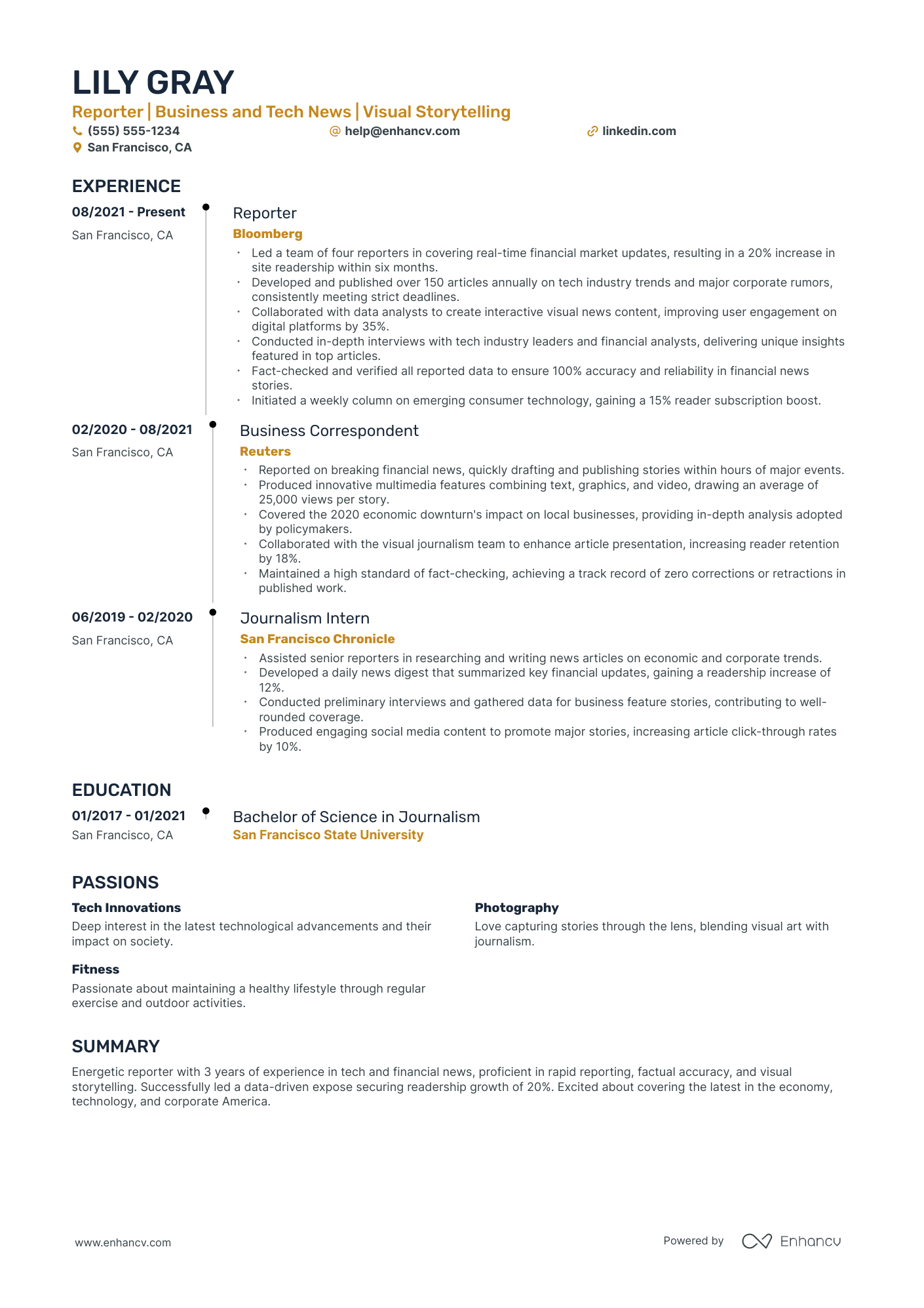 Business Journalist resume example