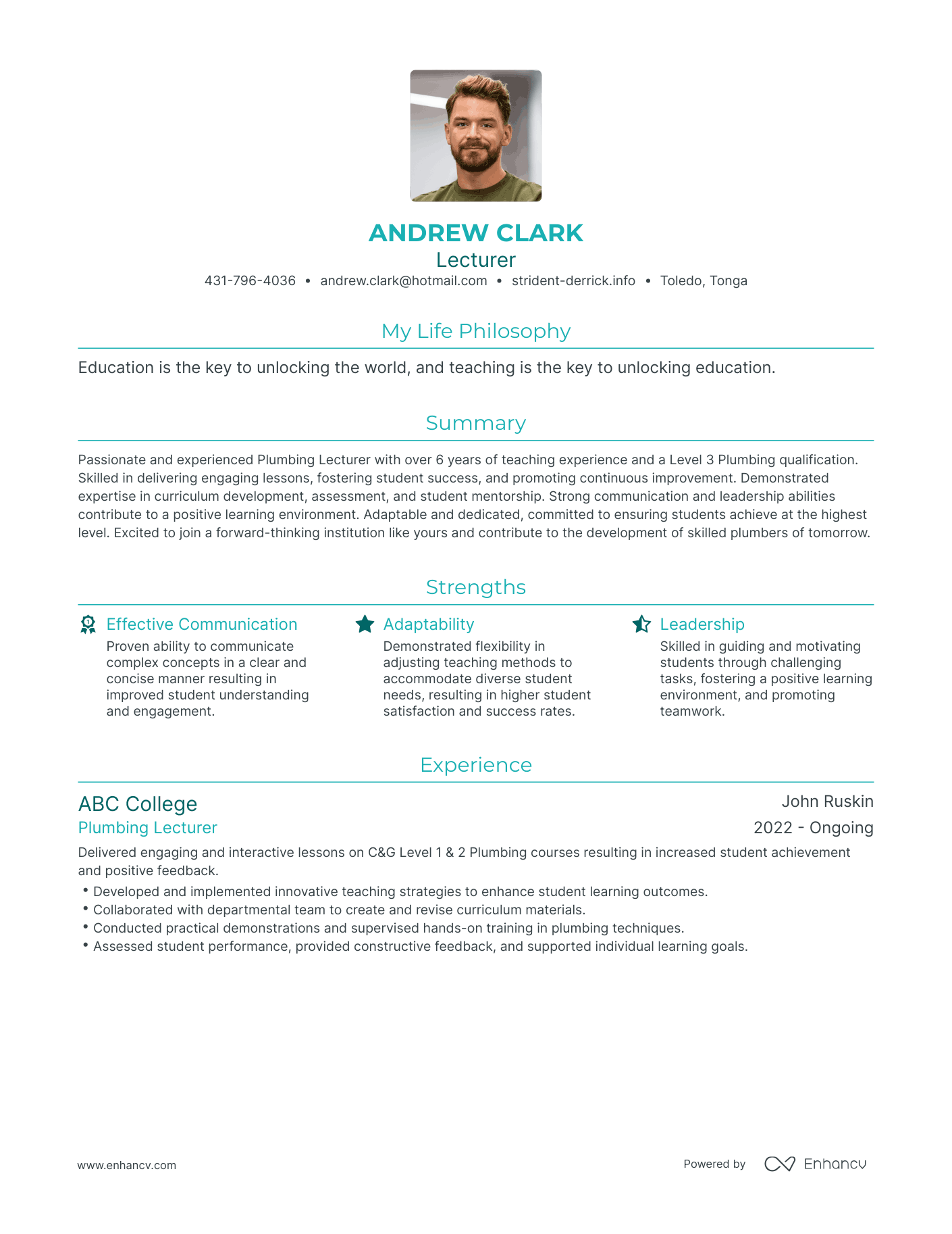 Modern Lecturer Resume Example