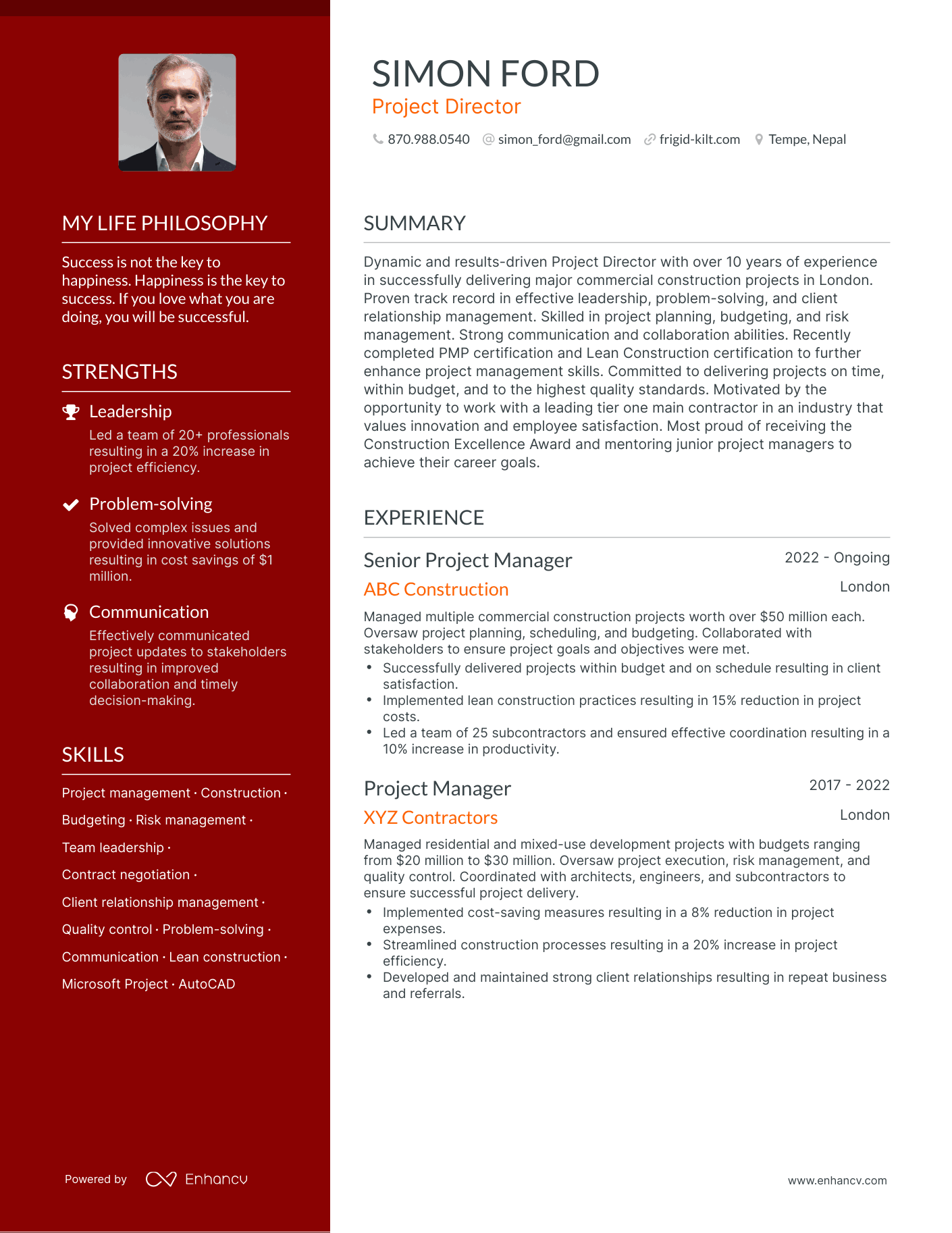 Creative Project Director Resume Example