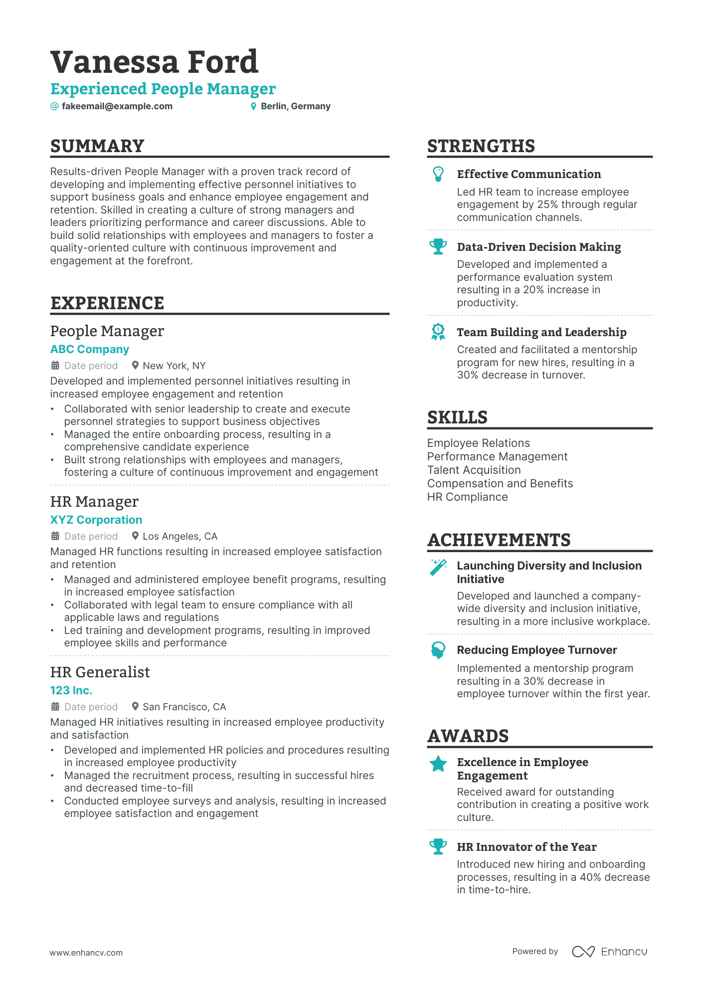 people manager resume example