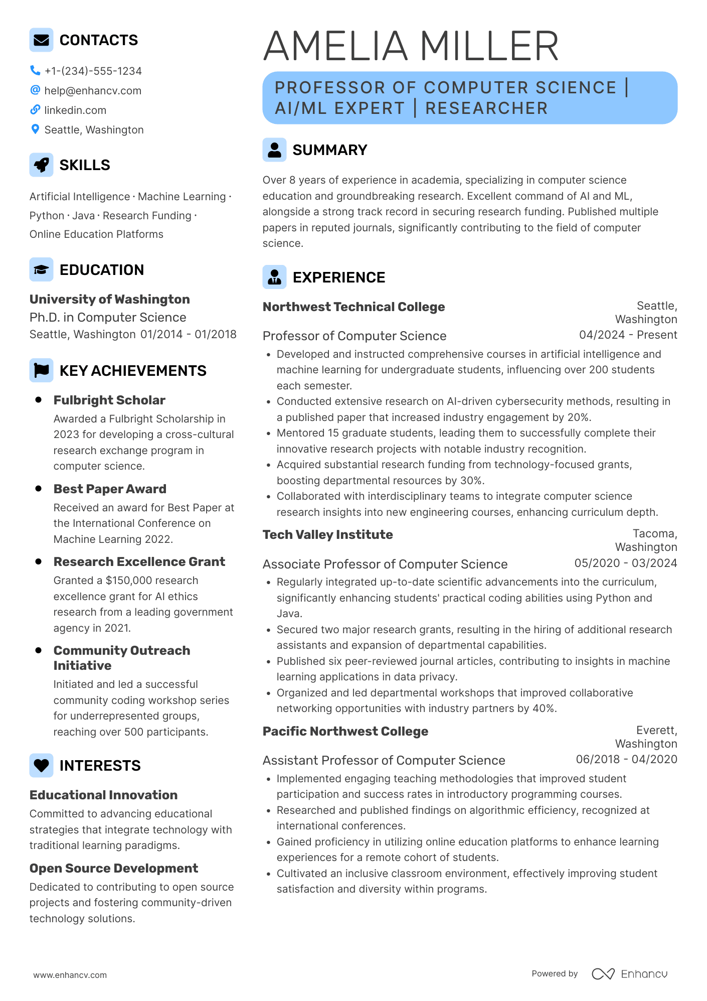 Professor resume example