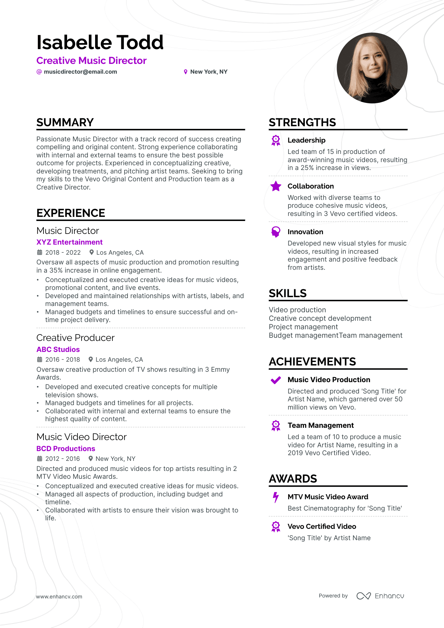 Music Director resume example