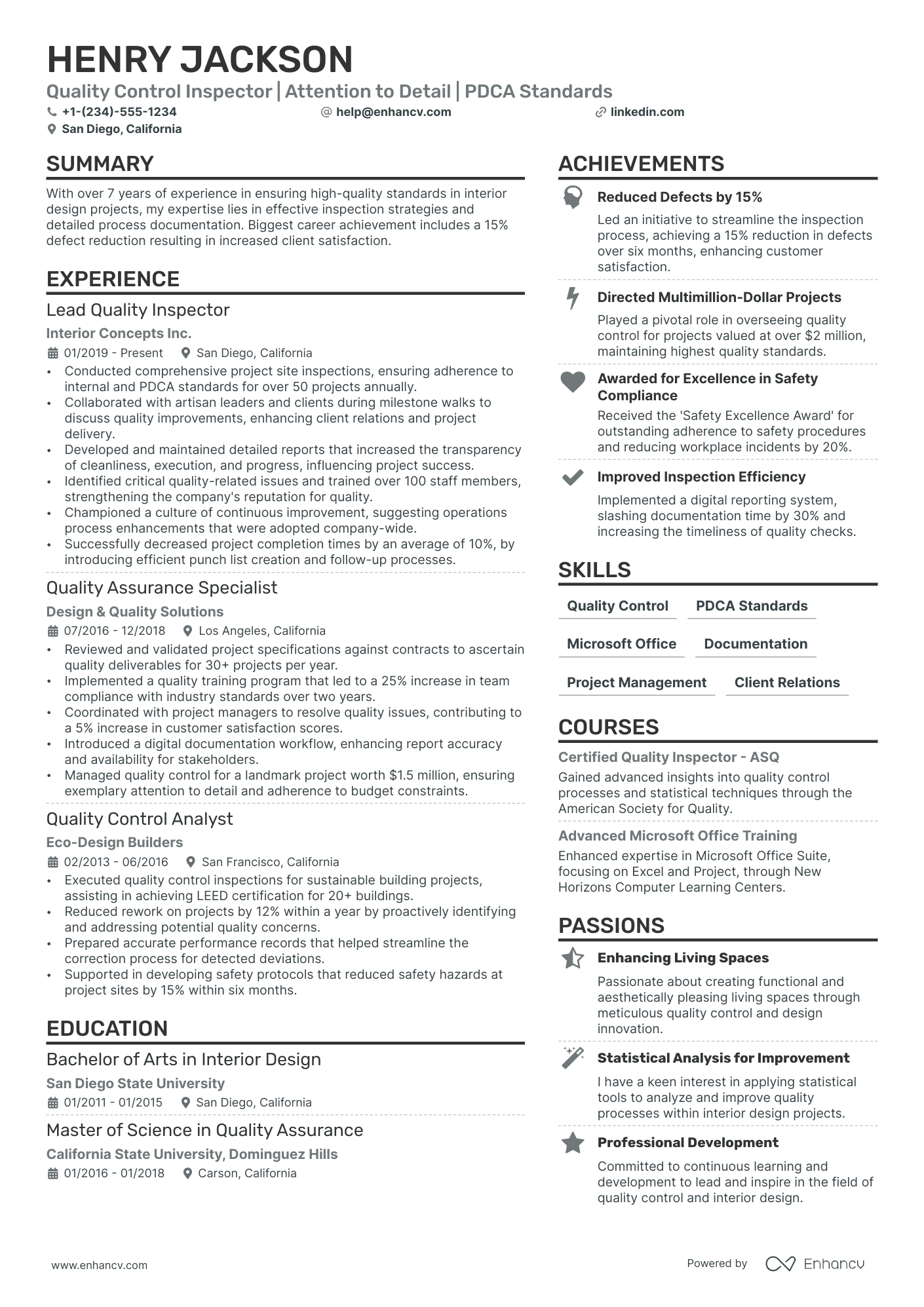 Quality Control Inspector resume example