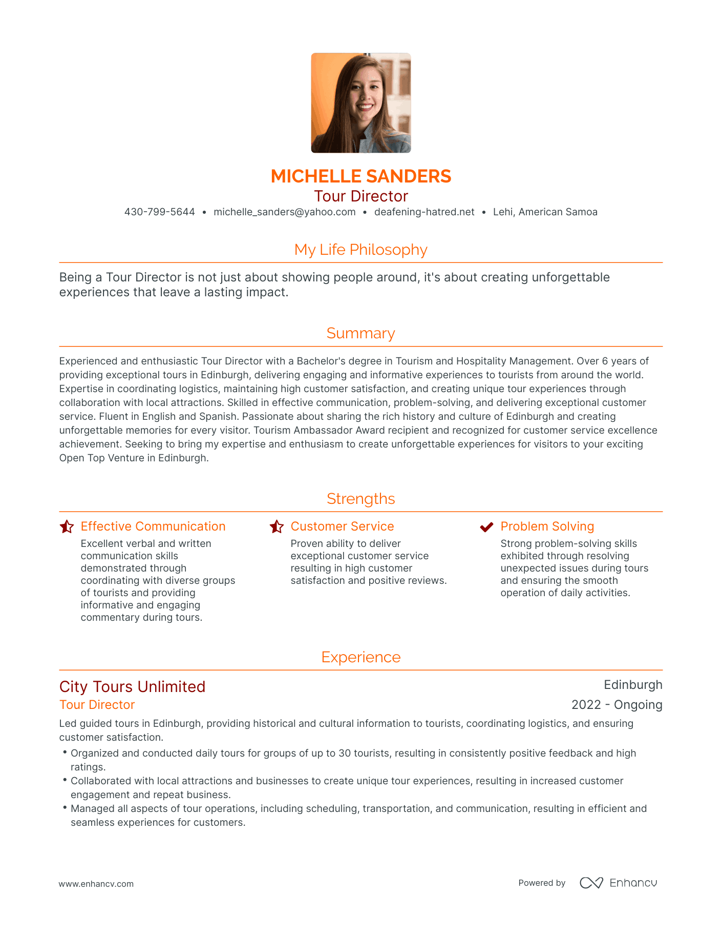 Modern Tour Director Resume Example