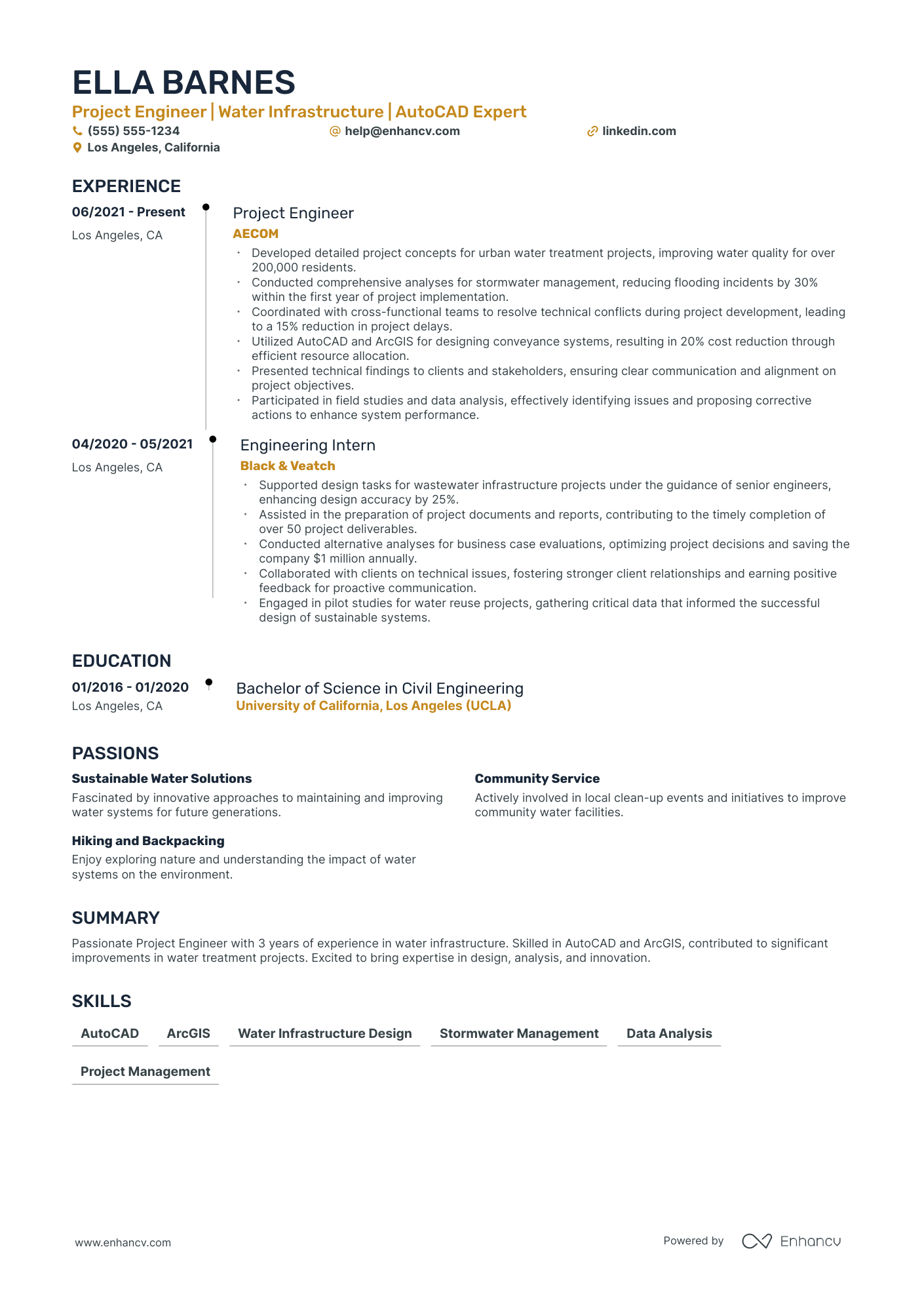 Infrastructure Civil Engineer resume example