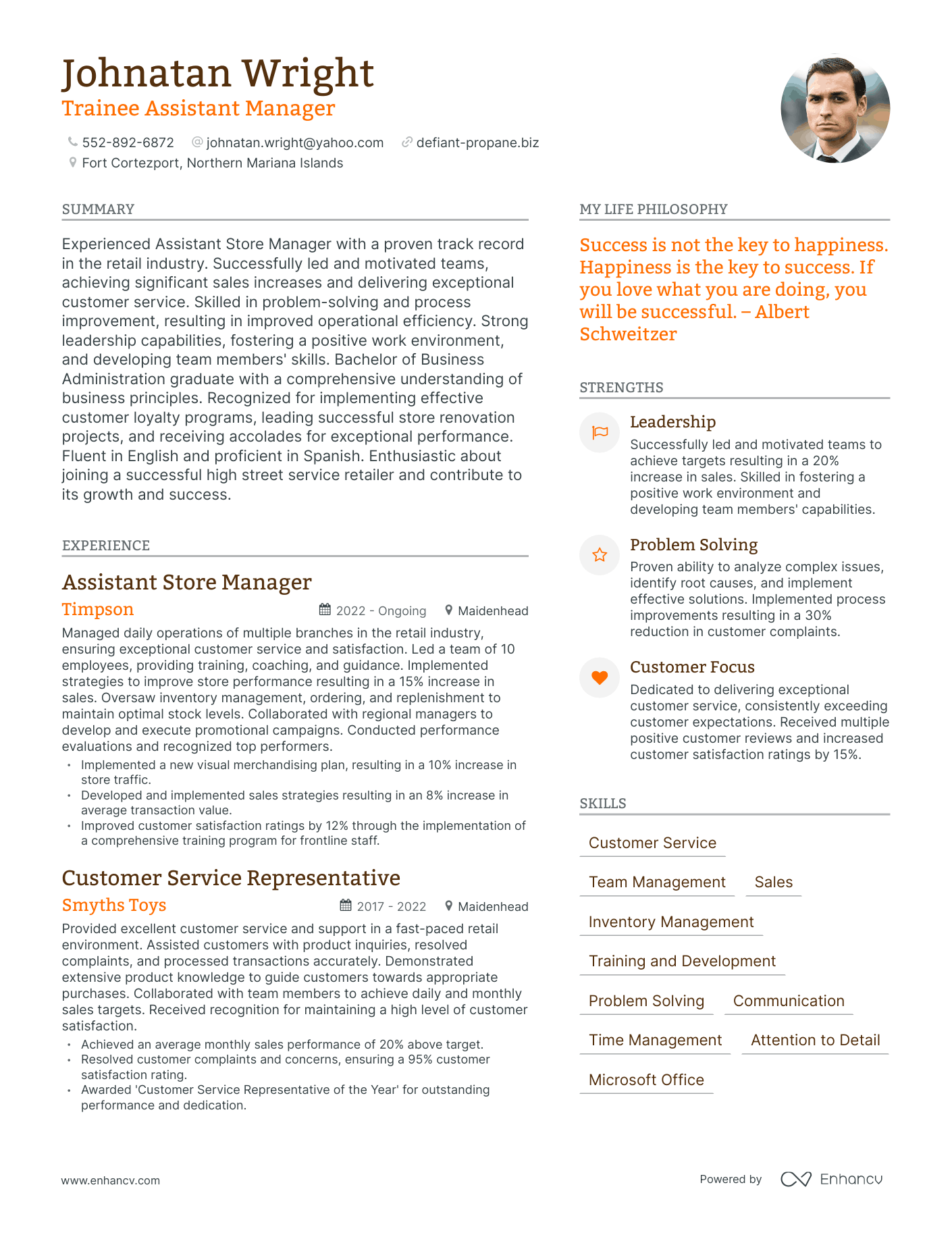 Trainee Assistant Manager resume example
