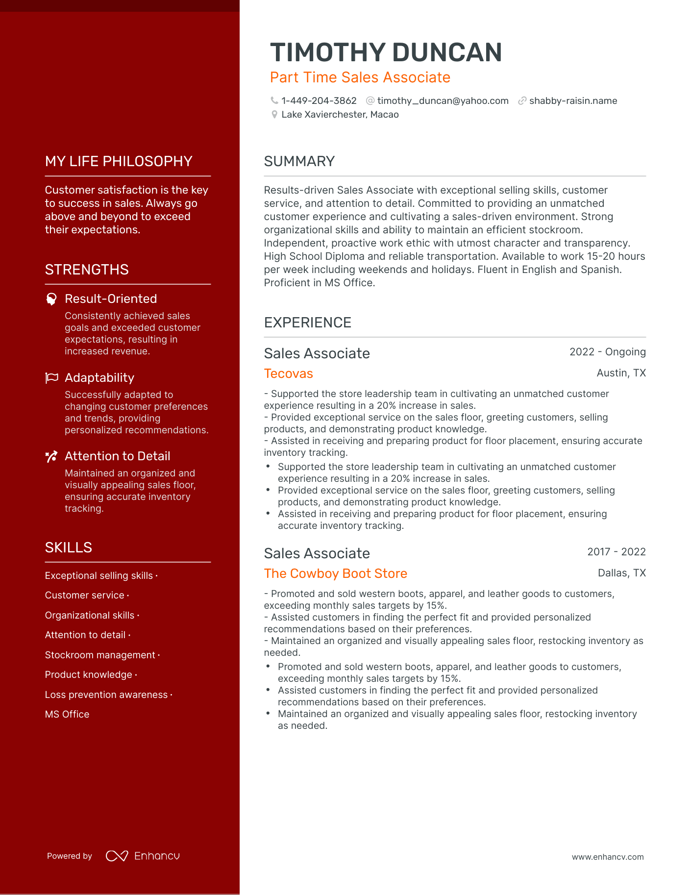 Creative Part Time Sales Associate Resume Example