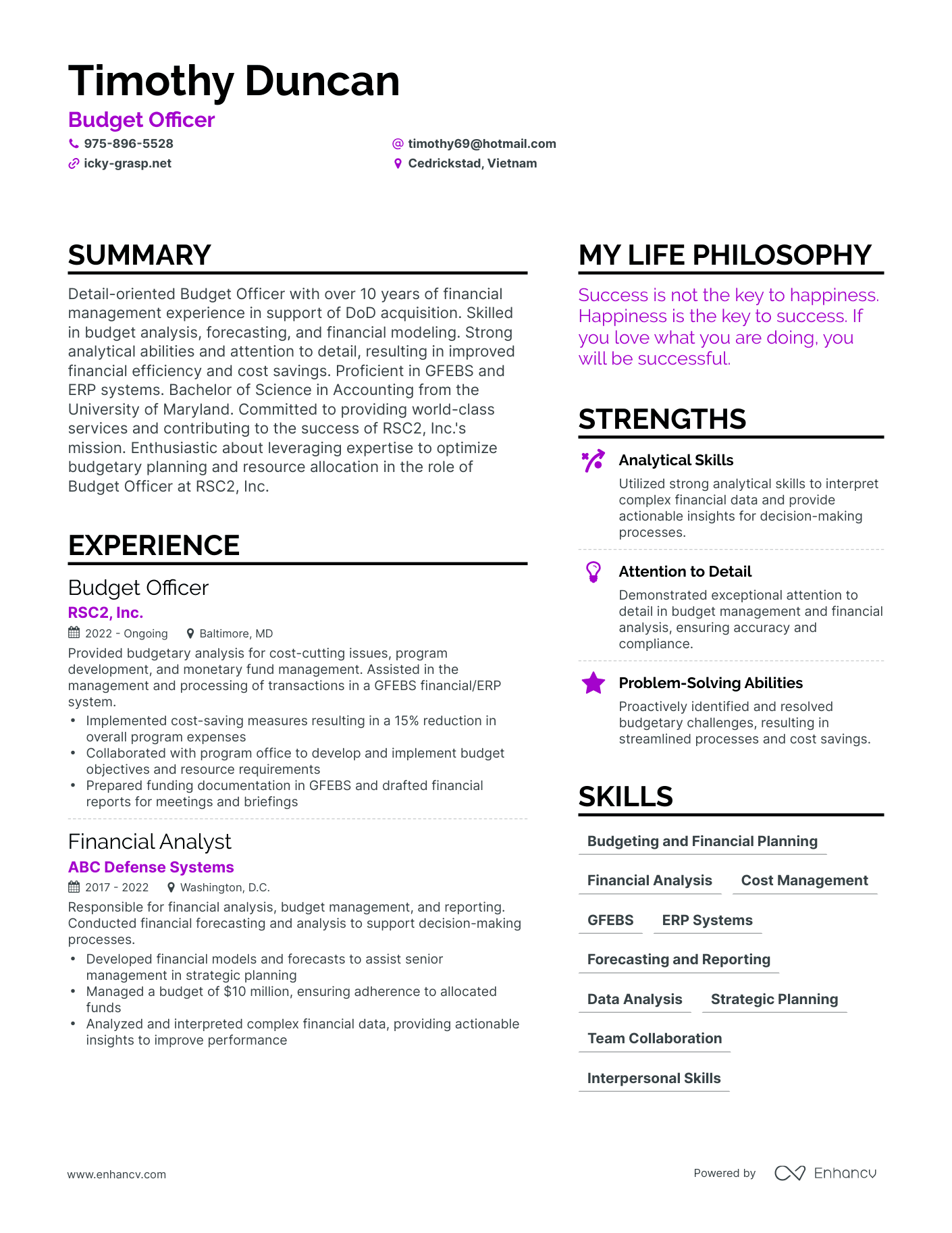 Budget Officer resume example