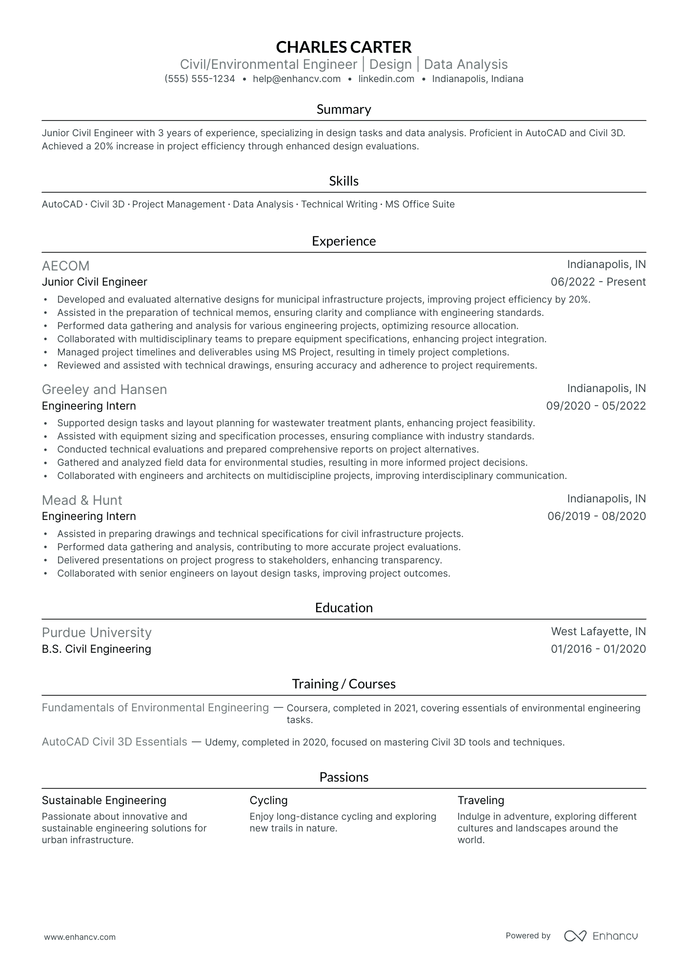 Environmental Civil Engineer resume example