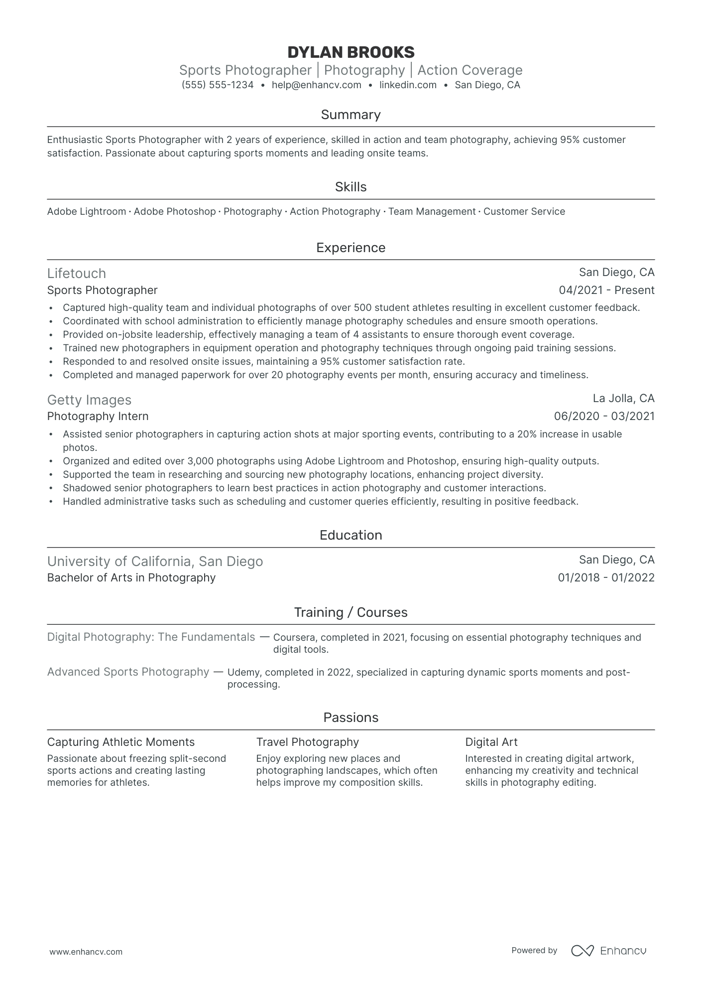 Sports Photographer resume example